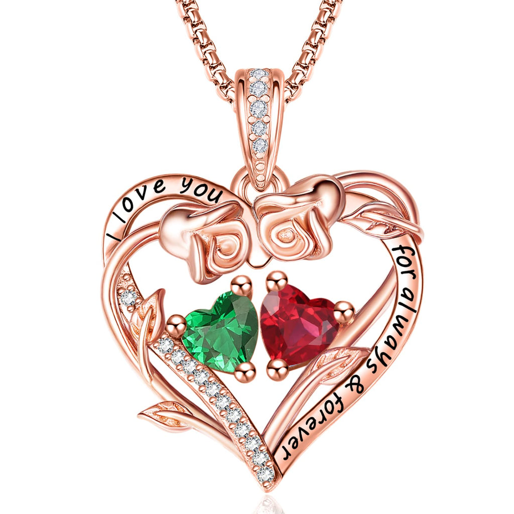 JIYVY32 Emerald Ruby Necklace May July Birthstone Necklace Jewelry Rose Heart Birthstone Necklaces for Women Gifts for Wife Girlfriend Mothers Gifts for Mom