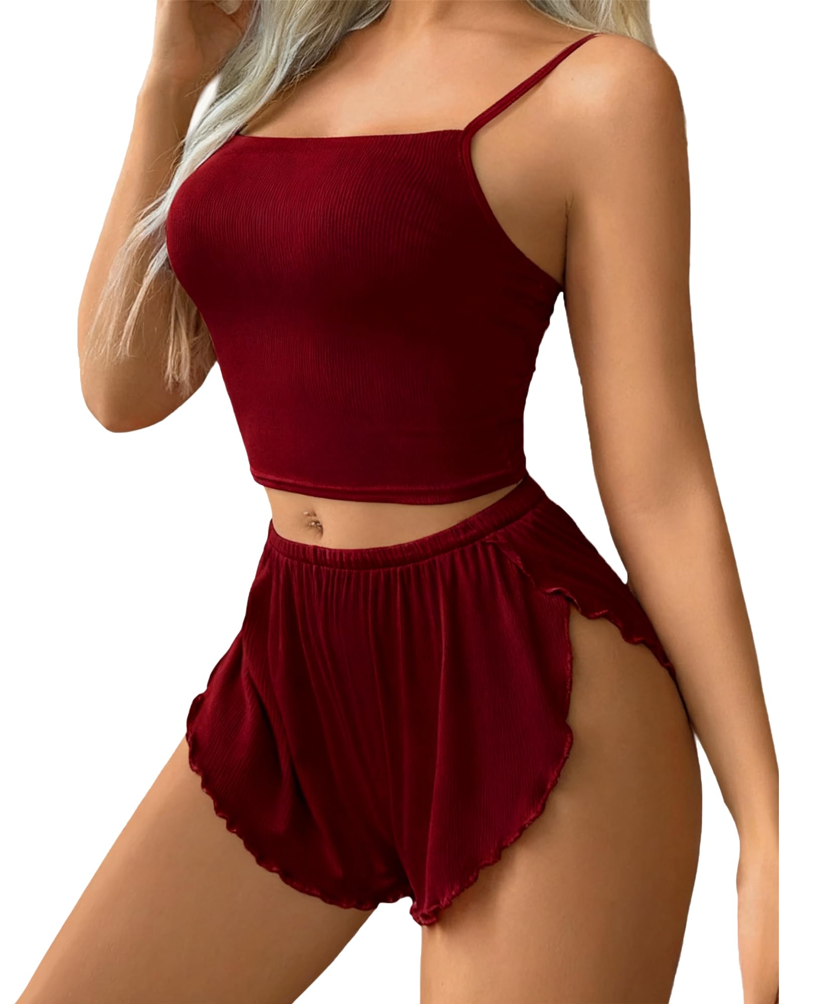 Avidlove Womens Sleepwear Sexy Pajama Set Cute Tank and Shorts PJ Set Lounge Lingerie Sets Wine Red Medium