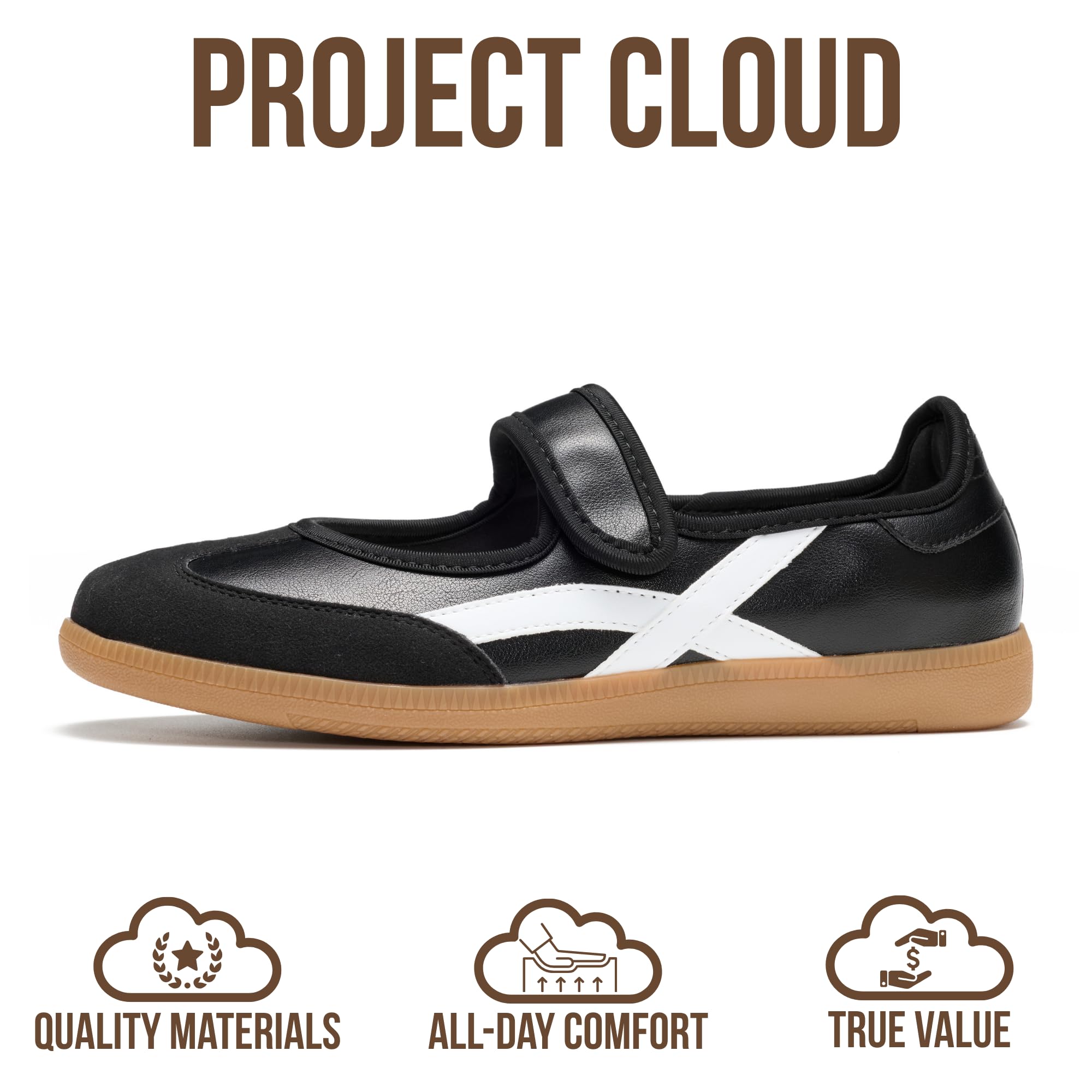 Project Cloud Comfortable Womens Shoes - Casual Trendy Mary Jane Shoes Women with Memory Foam - Lightweight & Non-Slip Fashion Sneakers for Women 2026 (Spring, BLK,8M)