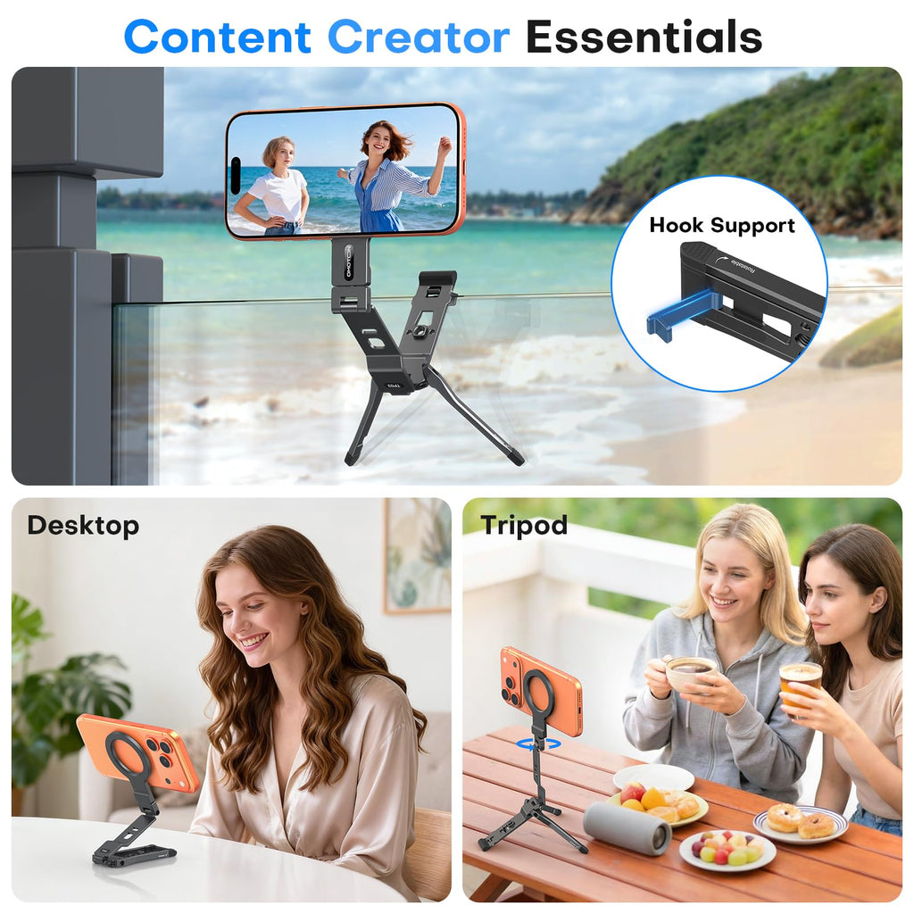 OMOTON TP03 [Ultra-Slim] 360° Rotating for MagSafe Tripod Stand with Hook