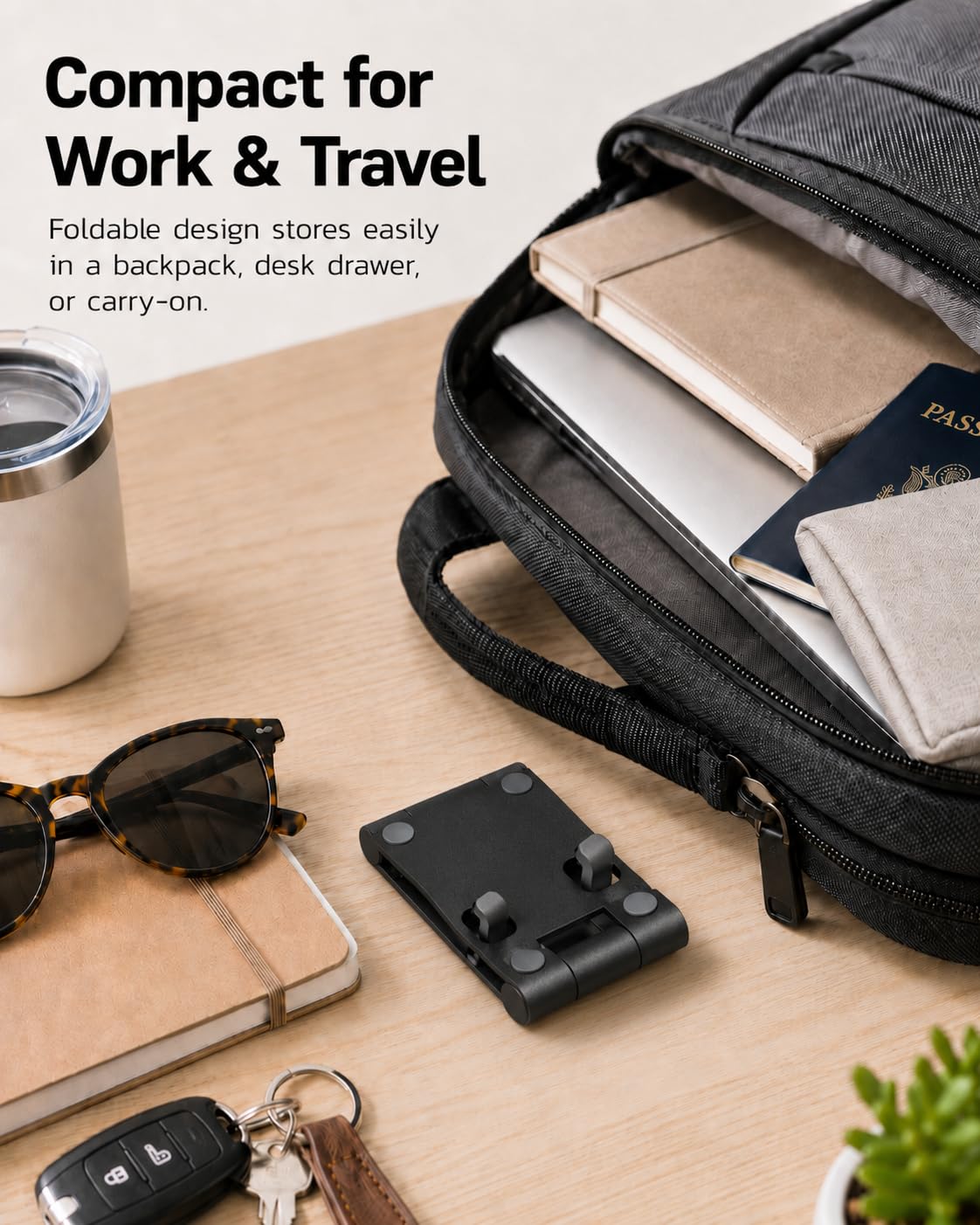 NC Recovery Adjustable Foldable Phone Stand for Desk, Portable Cell Phone Holder with Cable-Friendly Open Base, Compatible with iPhone, Samsung Galaxy and Android Smartphones