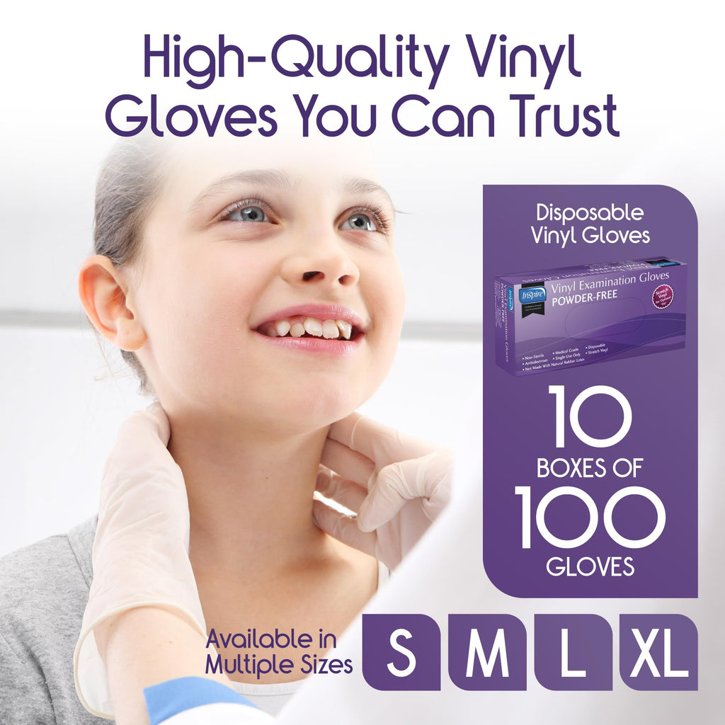 Inspire Stretch Vinyl Exam Gloves | THE ORIGINAL Quality Disposable Latex Free Medical Glove Cleaning Cooking Food Service Labs Healthcare and Household Extra Large, 1000 Count