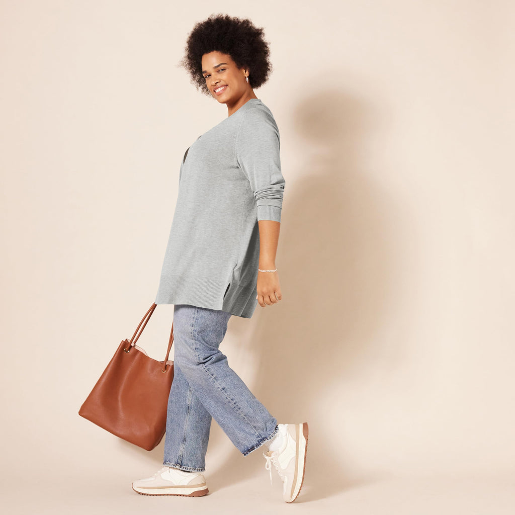 Amazon Essentials Women's Lightweight Long Sleeve Open-Front Cardigan Sweater (Available in Plus Size), Light Grey Heather, Medium