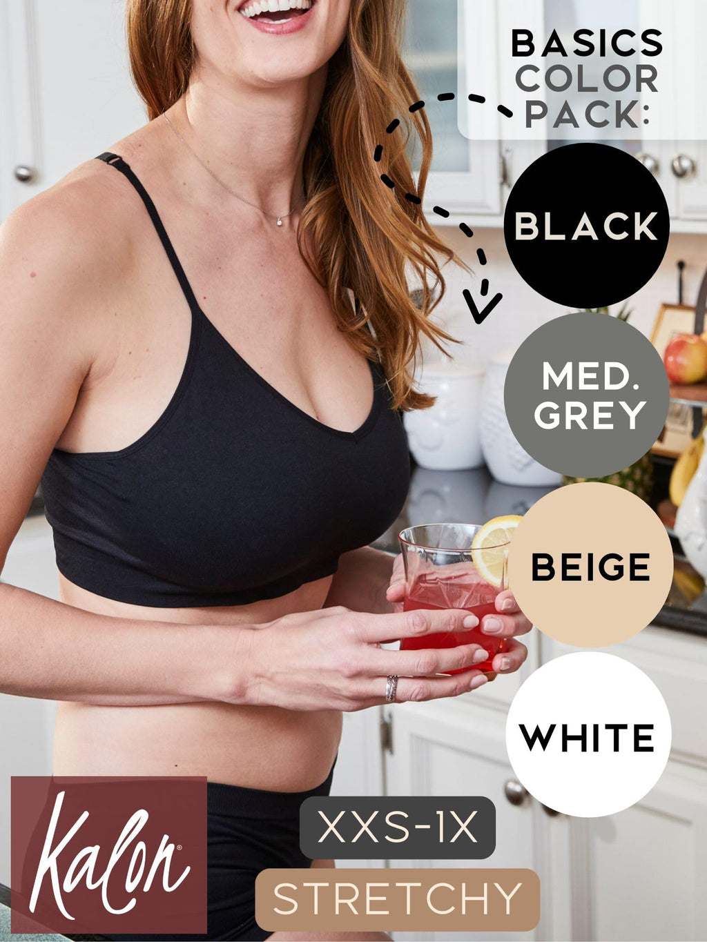 Kalon Women’s 4 Pack Racerback Sports Bralette Seamless Wireless Comfort Bra (Large, Basics)