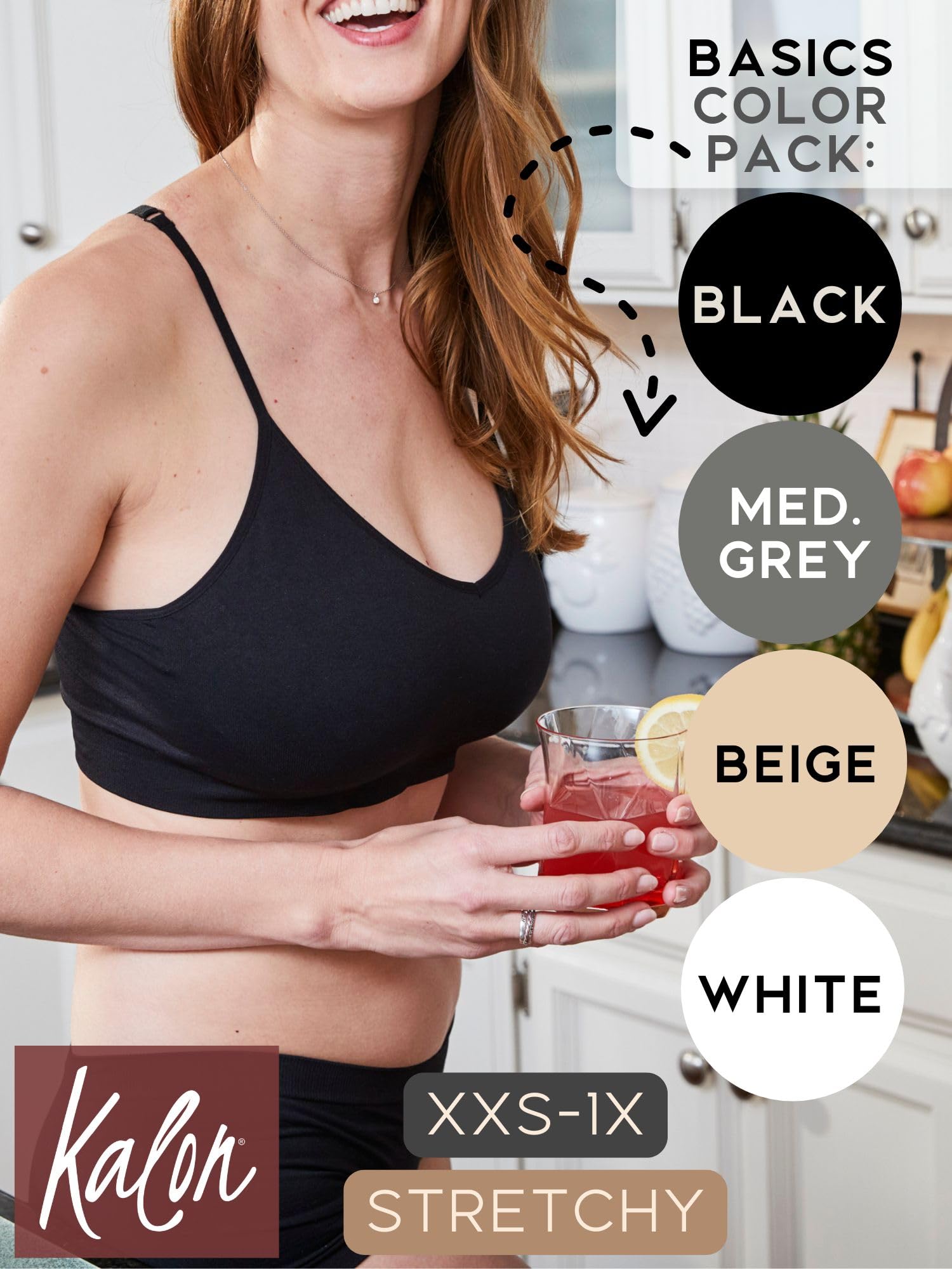 Kalon Women’s 4 Pack Racerback Sports Bralette Seamless Wireless Comfort Bra (Large, Basics)
