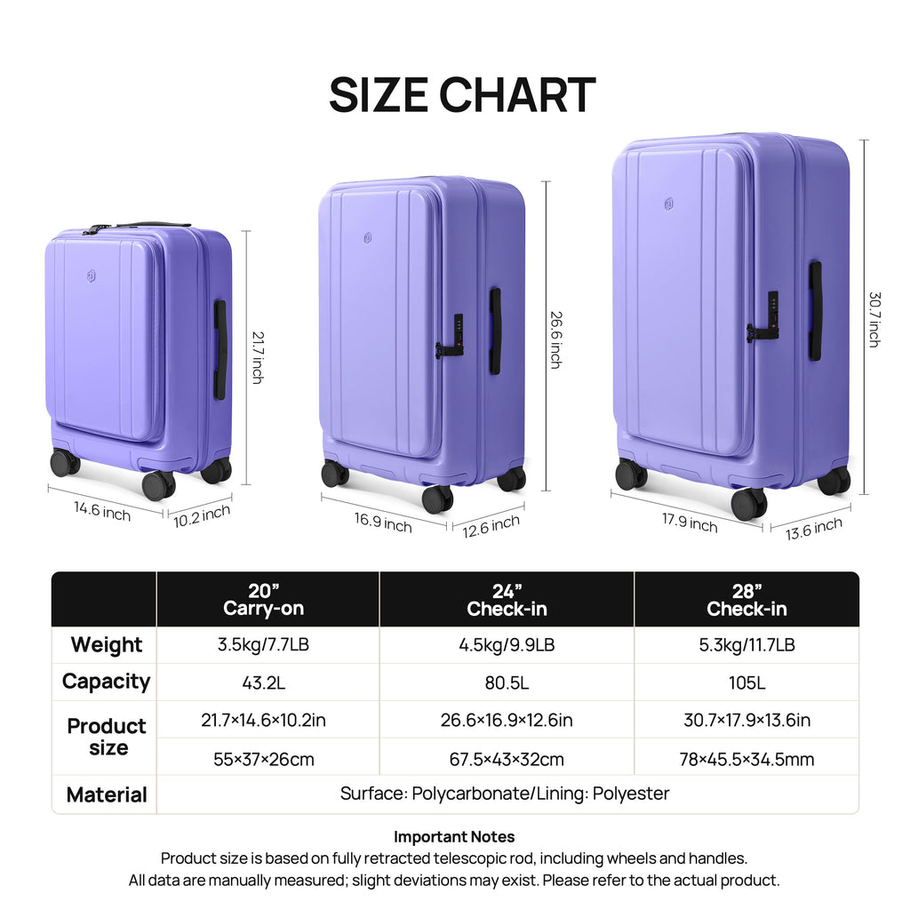 NINETYGO Carry On Luggage 22x14x9 Airline Approved, Top Opening Luggage 20 Inch Suitcase, Expandable, PC Hard Shell, Larger Capacity Carryon, TSA Lock, 360° Spinner Wheels (Purple,HBP)