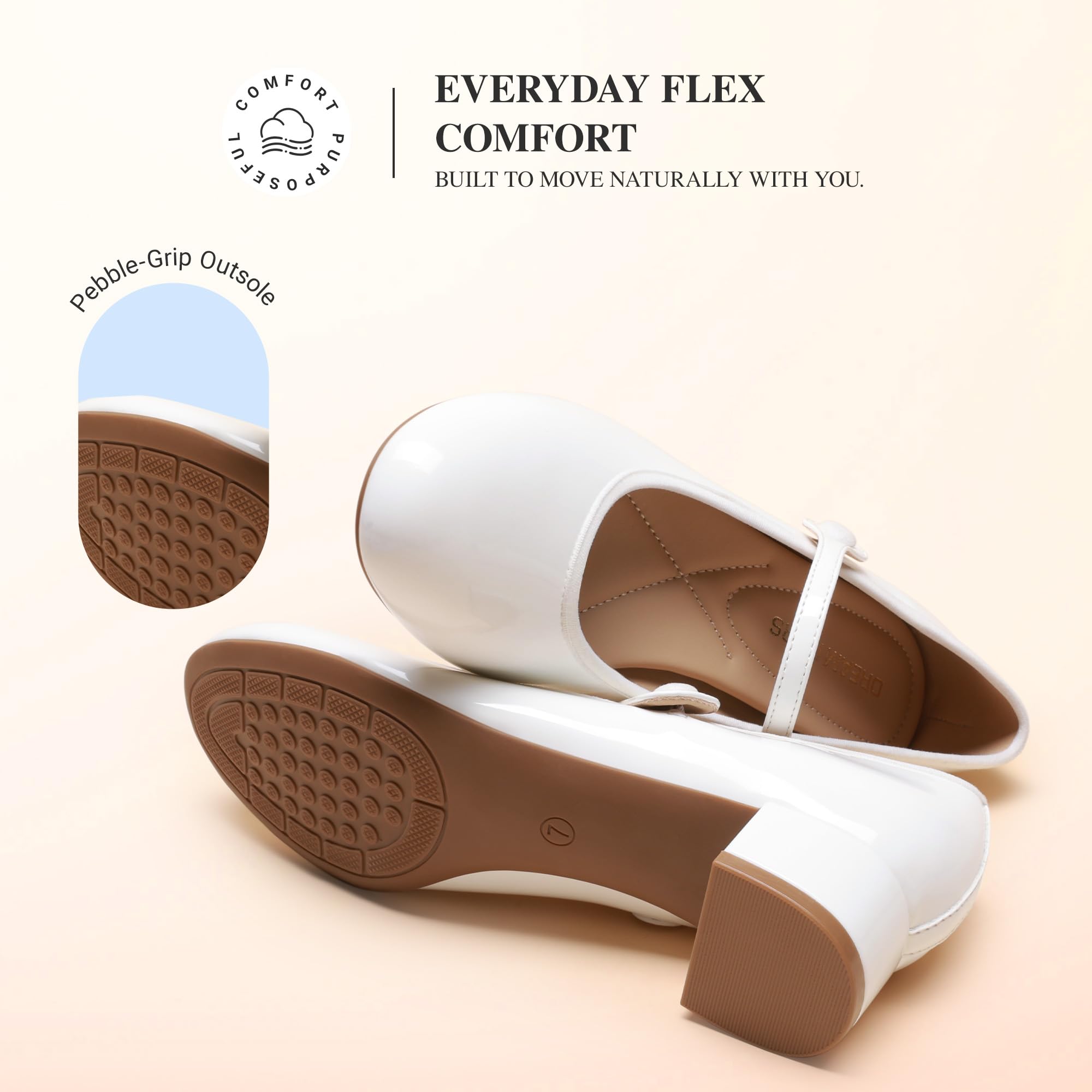 DREAM PAIRS Women's Mary Jane Chunky Low Heels Comfortable Slip on Dress Shoes for Women Closed Round Toe Casual Cute Work Pumps Flats Shoes,Size 8,White,SDPU26008W