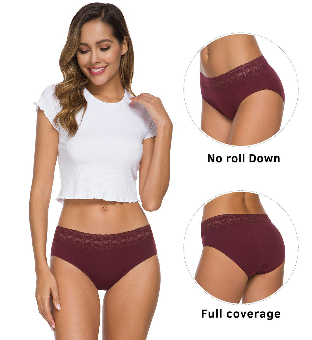 Wealurre Cotton Panties for Women Bikini Underwear Hipster Underpants Lace Briefs Pack(DarkSeries,M)