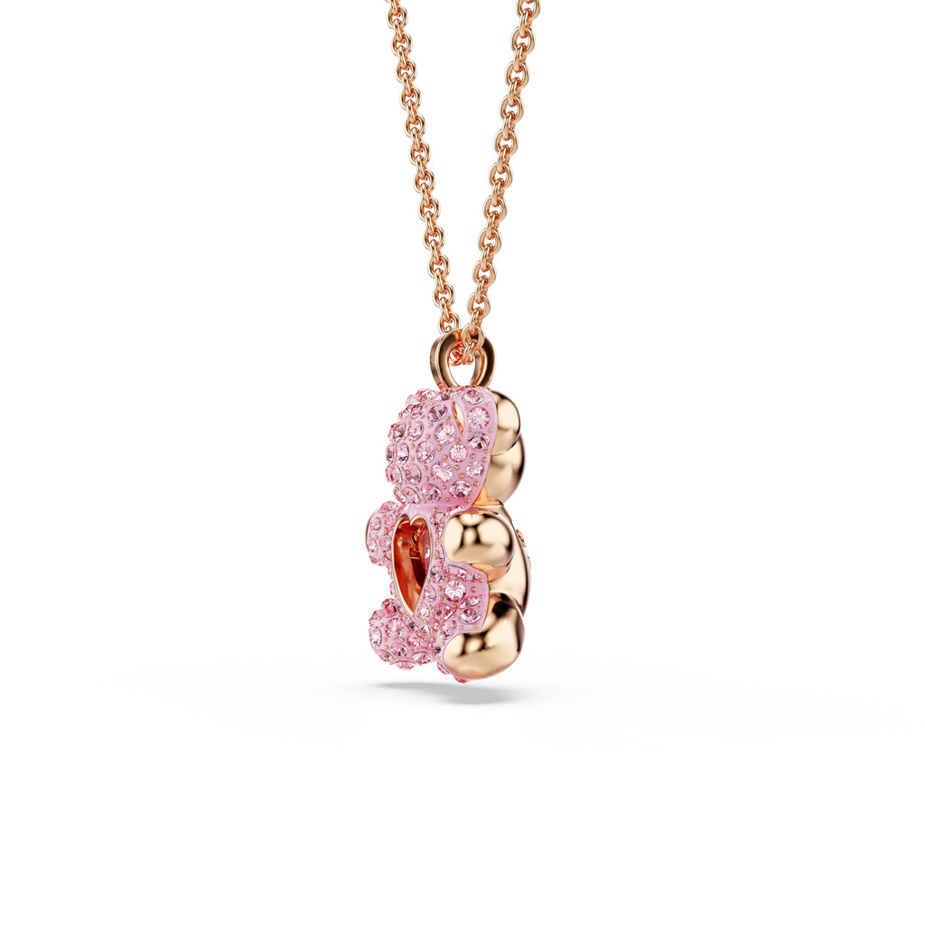 Swarovski Teddy Bear Pendant Necklace, Pink Crystals, Rose Gold-Tone Finish