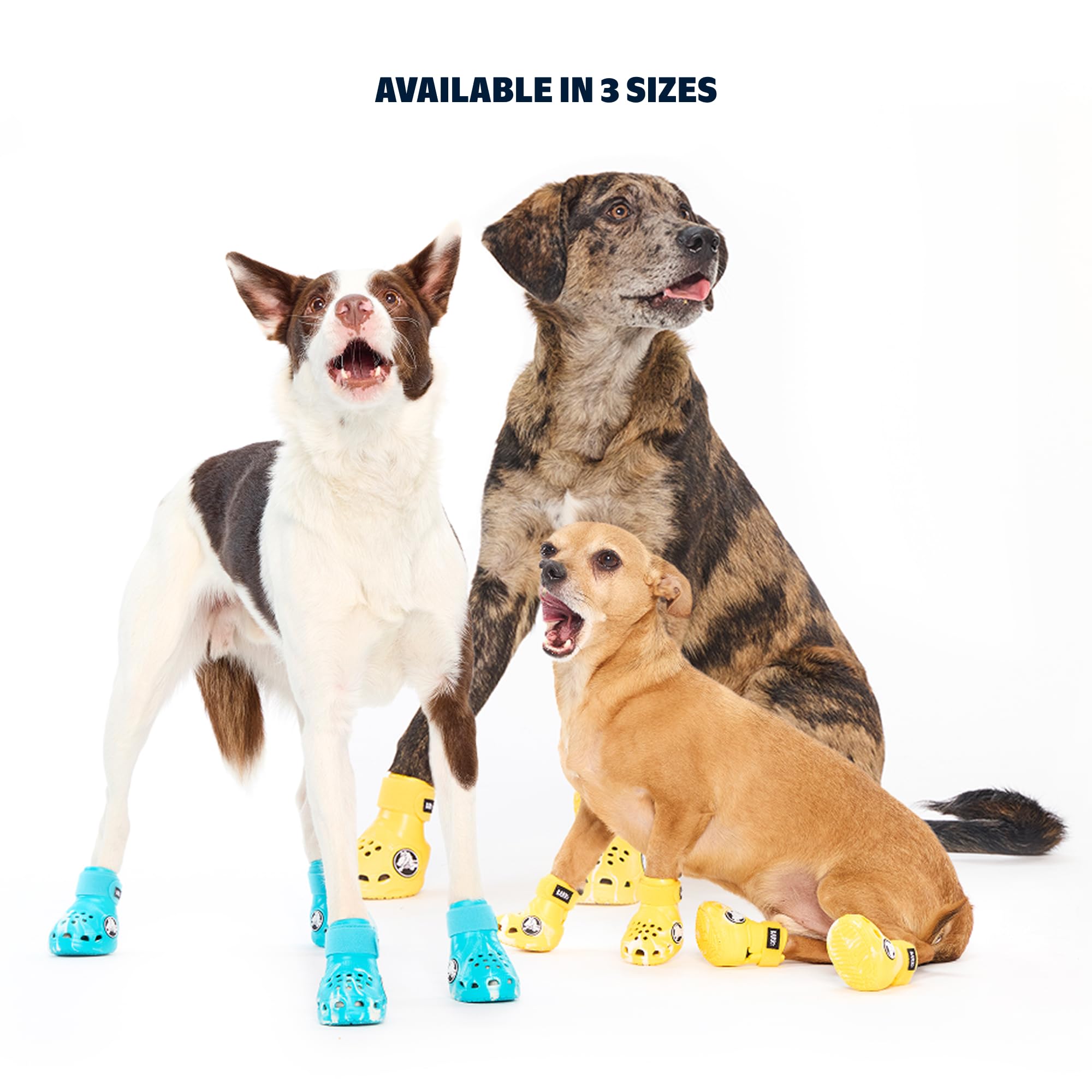 BarkBox Yellow Crocs Dog Shoes – Set of 4 Glow-in-The-Dark Dog Booties with EVA Foam, Adjustable Strap & Non-Slip Sole – Comfortable Paw Protection for Medium Breeds (26-50 lbs)
