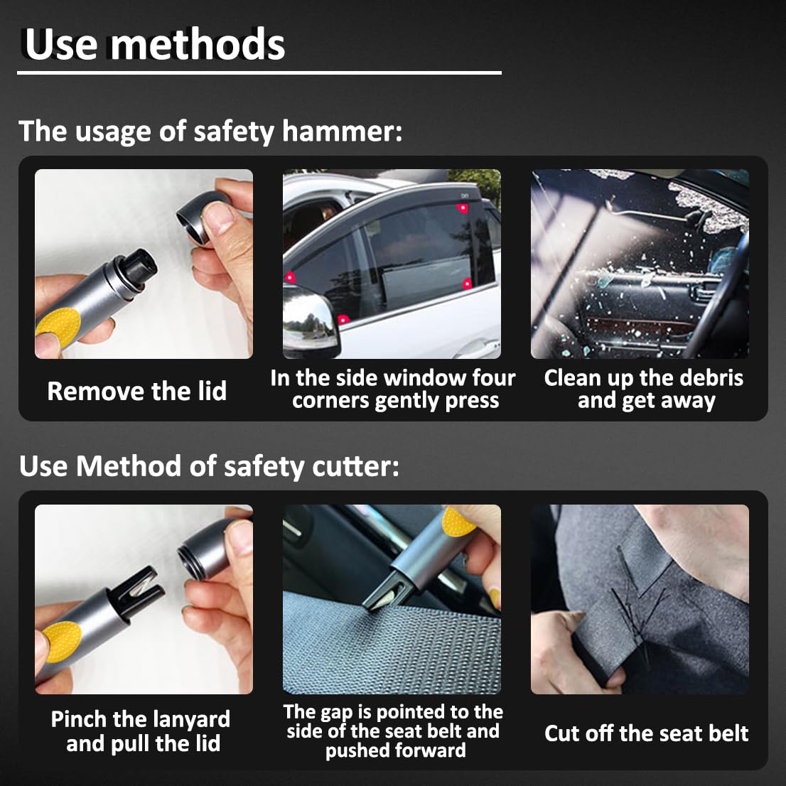 smosun Safehammer - 2025 Upgraded Safe Hammer Glass Breaker Under Water, Car Hammer Seatbelt Cutter Window Breaker Emergency Escape Tool, Safehammer Glass Breaker for New Cars (3PCS)