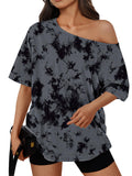 Trendy Queen Womens Off the Shoulder Tops Oversized T-Shirts Short Sleeve Tees Summer 2026 Casual Spring Clothes Workout Gym Y2k Cute Going Out Plus Size Fashion Clothing CamoDarkgrey M
