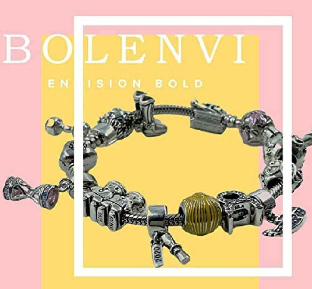 Bolenvi European Charm Bracelet - Adjustable 3mm 925 Sterling Silver Snake Chain for Charms, Compatible with Pandora Beads & Pendants - Clip On/Off Sliding Bracelet