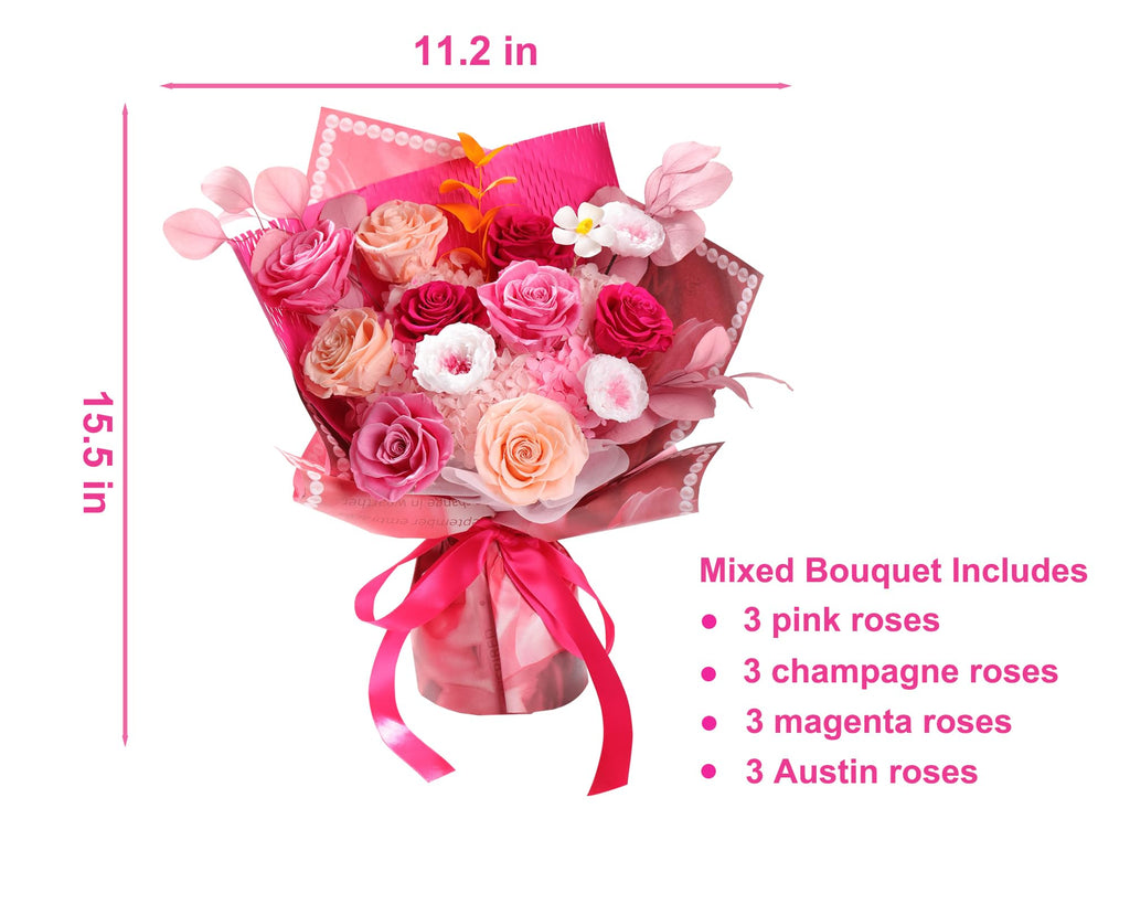 Lovenfold Preserved Flowers Bouquet 12 Mixed Multi-Color Roses for Delivery, Birthday Flowers Rose Gifts for Women Mom Grandma