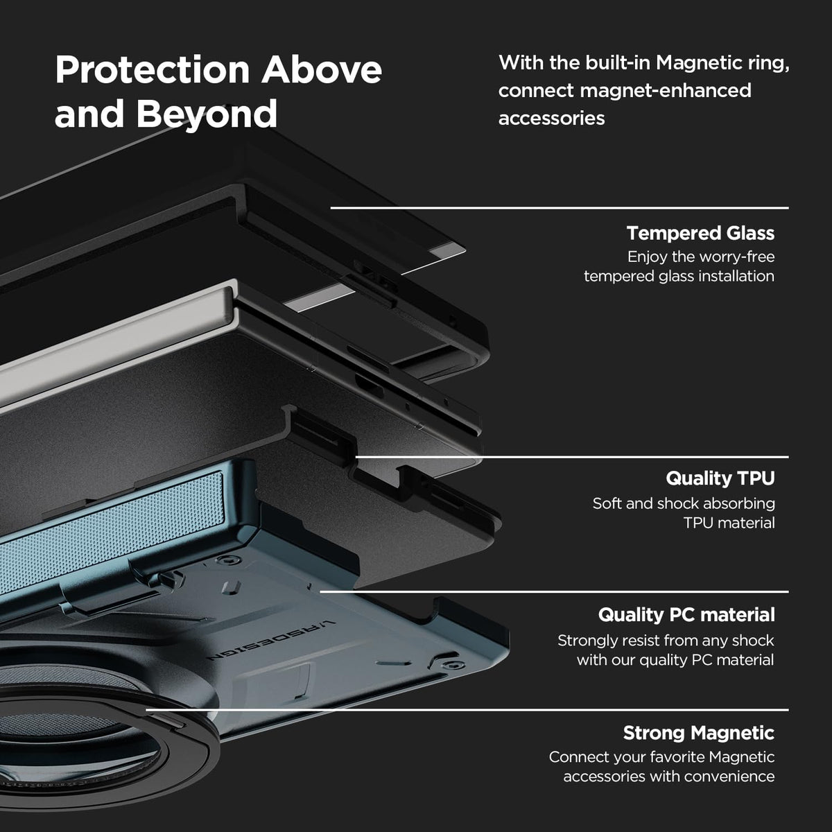 VRS DESIGN Active for Samsung Galaxy Z Fold 8 Ultra Case (2026) [Magnetic Ring Stand] [Magnetic Accessory Ready] Rugged Protective Cover - Matte Black