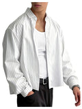 GORGLITTER Men's Cropped Button Down Shirts Striped Long Sleeve Oversized Casual Shirt Hip Hop Streetwear White Large