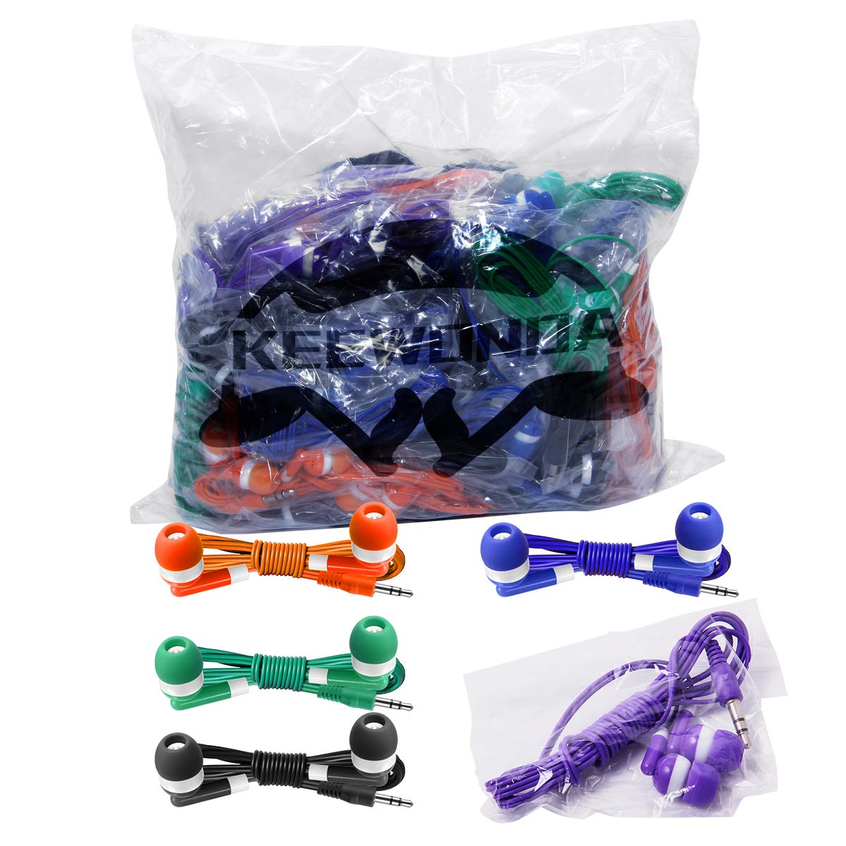 Keewonda 30 Pack Multi Color Earbuds for Kids, In-Ear, Wired, 5 Colors (Black, Blue, Orange, Green, Purple), Compatible with iPads/Mac/PC/Chromebook/Fitness & Audio Equipments