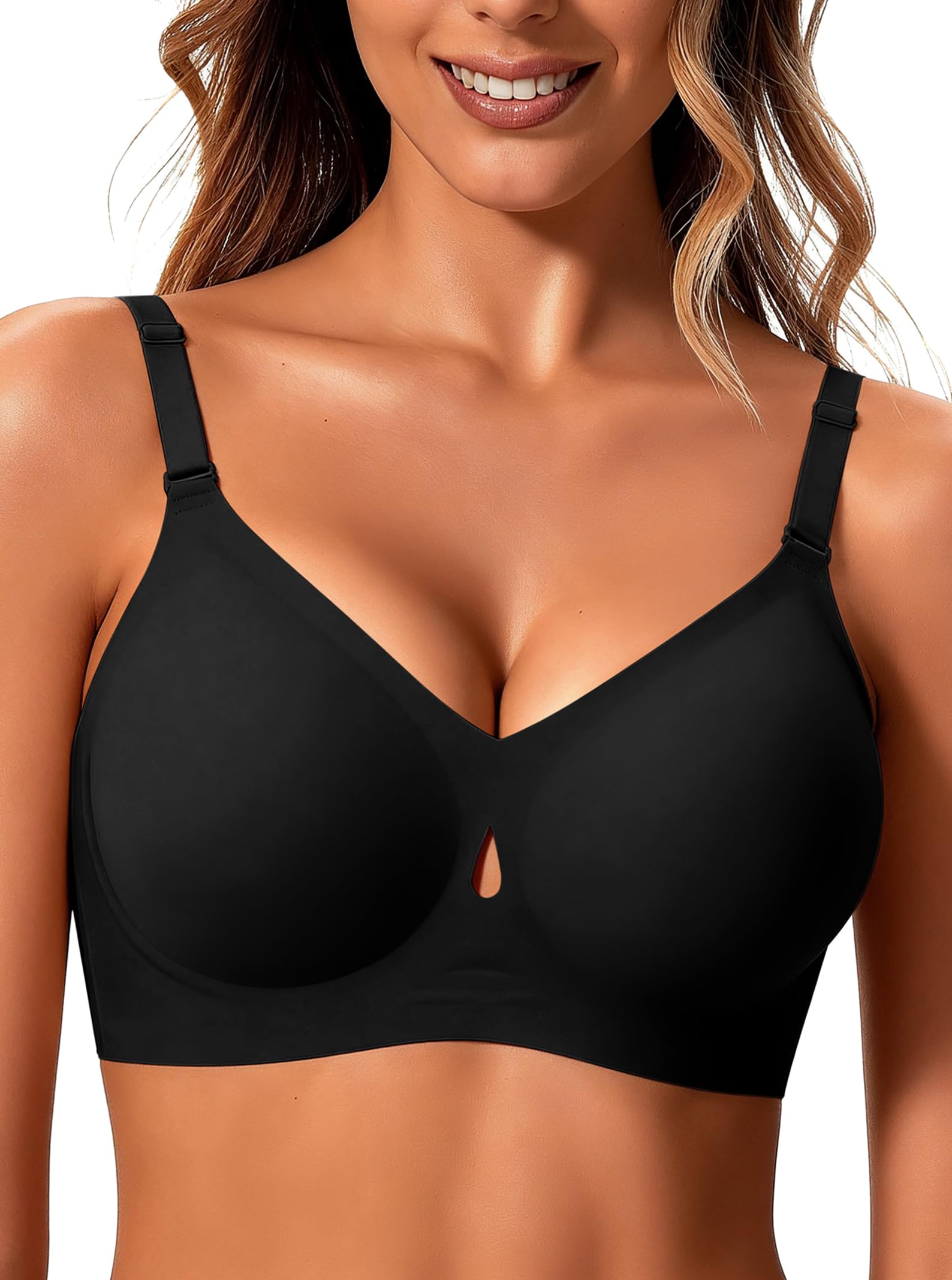 Sexy Jelly Push Up Wireless Bras for Women Everyday No Underwire Black M