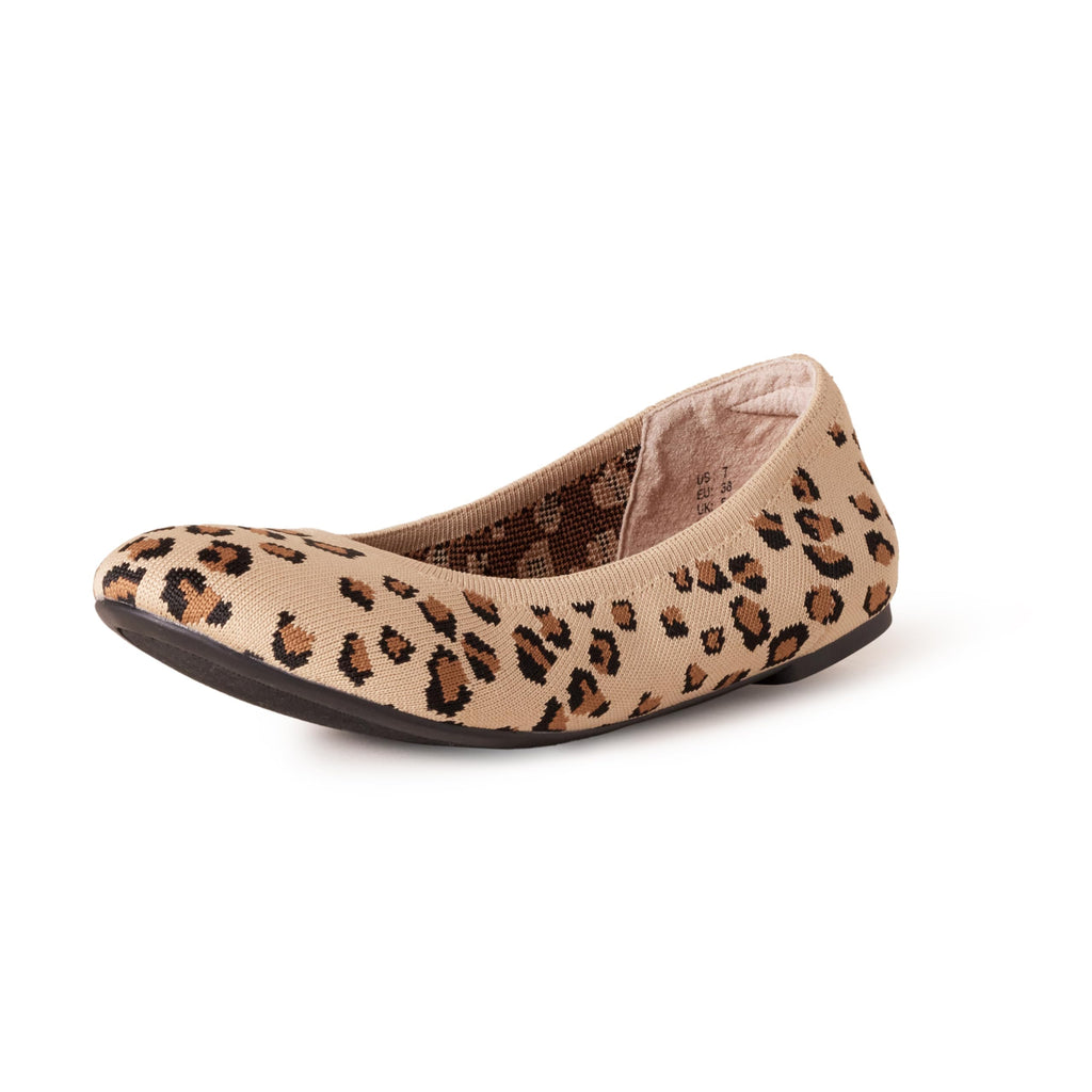 Amazon Essentials Women's Knit Ballet Flat, Brown Leopard Print, 11