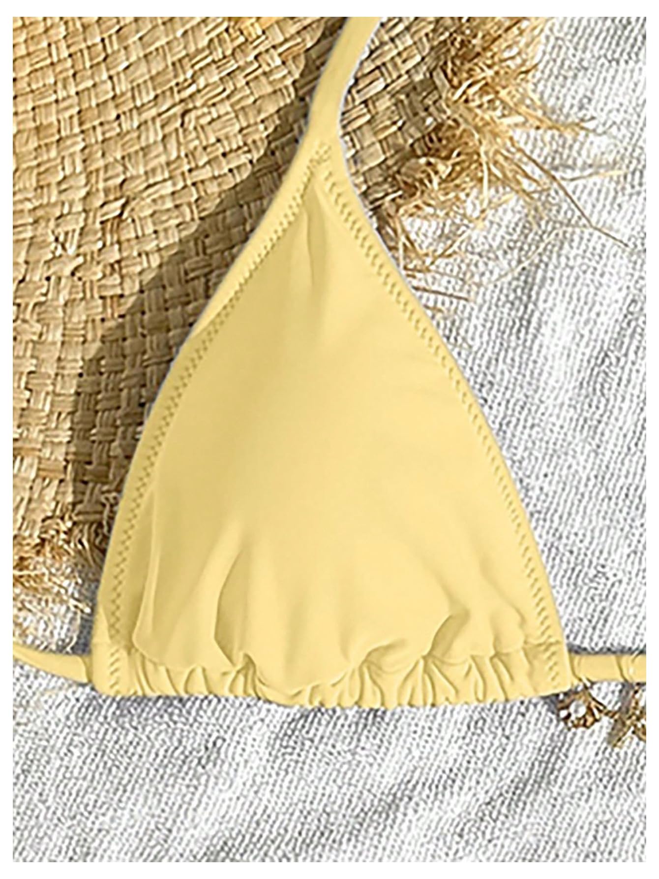 SOLY HUX Women's Halter String Bikini Sets High Cut Cheeky Thong Sexy Two Piece Swimsuits Bathing Suit Pure Yellow Small