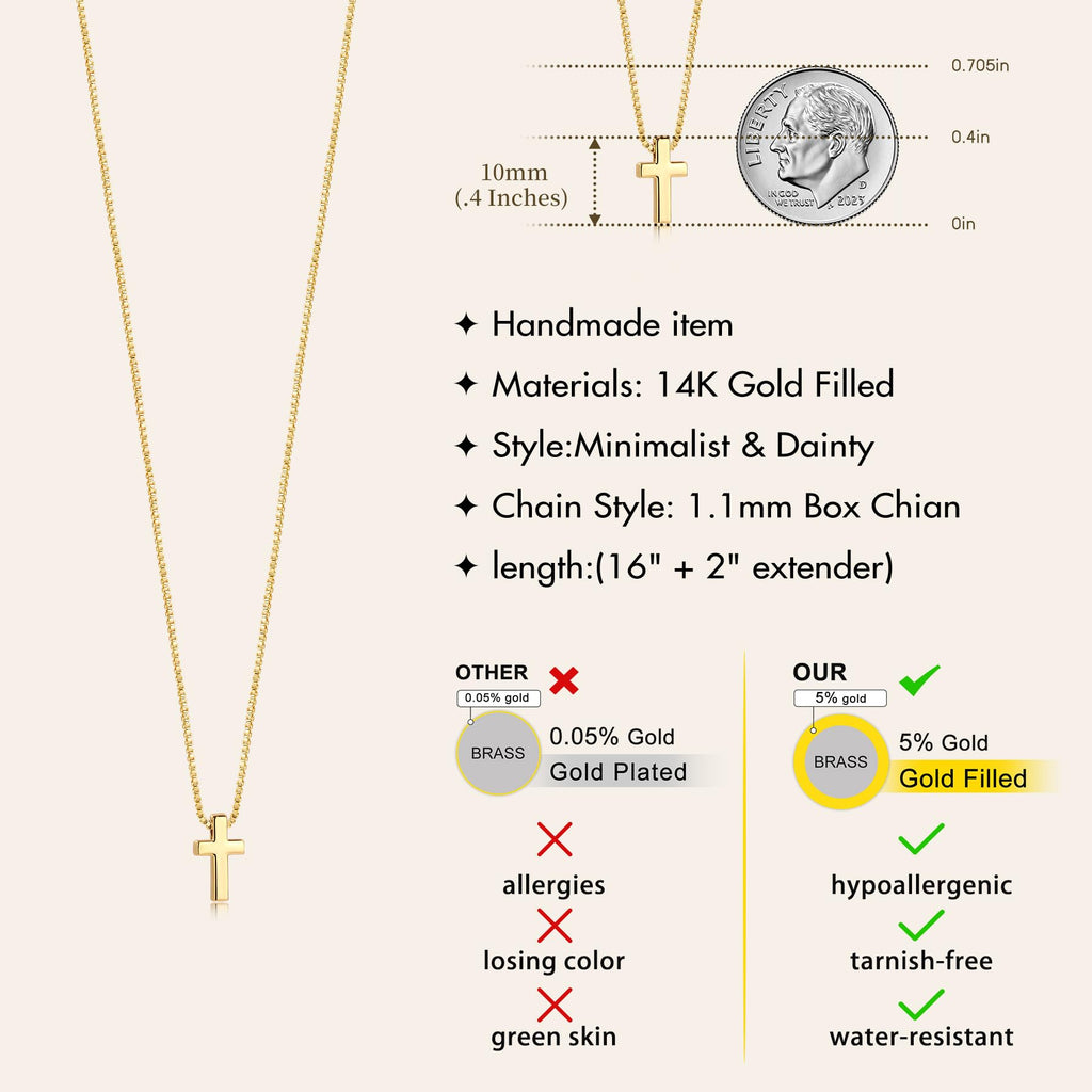Poxtex Gold Cross Necklace for Women Teen Girls Dainty Cute 14K Gold Plated Small Cross Pendant Trendy Jewelry Non Tarnish Waterproof Simple Tiny Necklace Religious Christian Baptism Jesus Faith Gifts Stuff