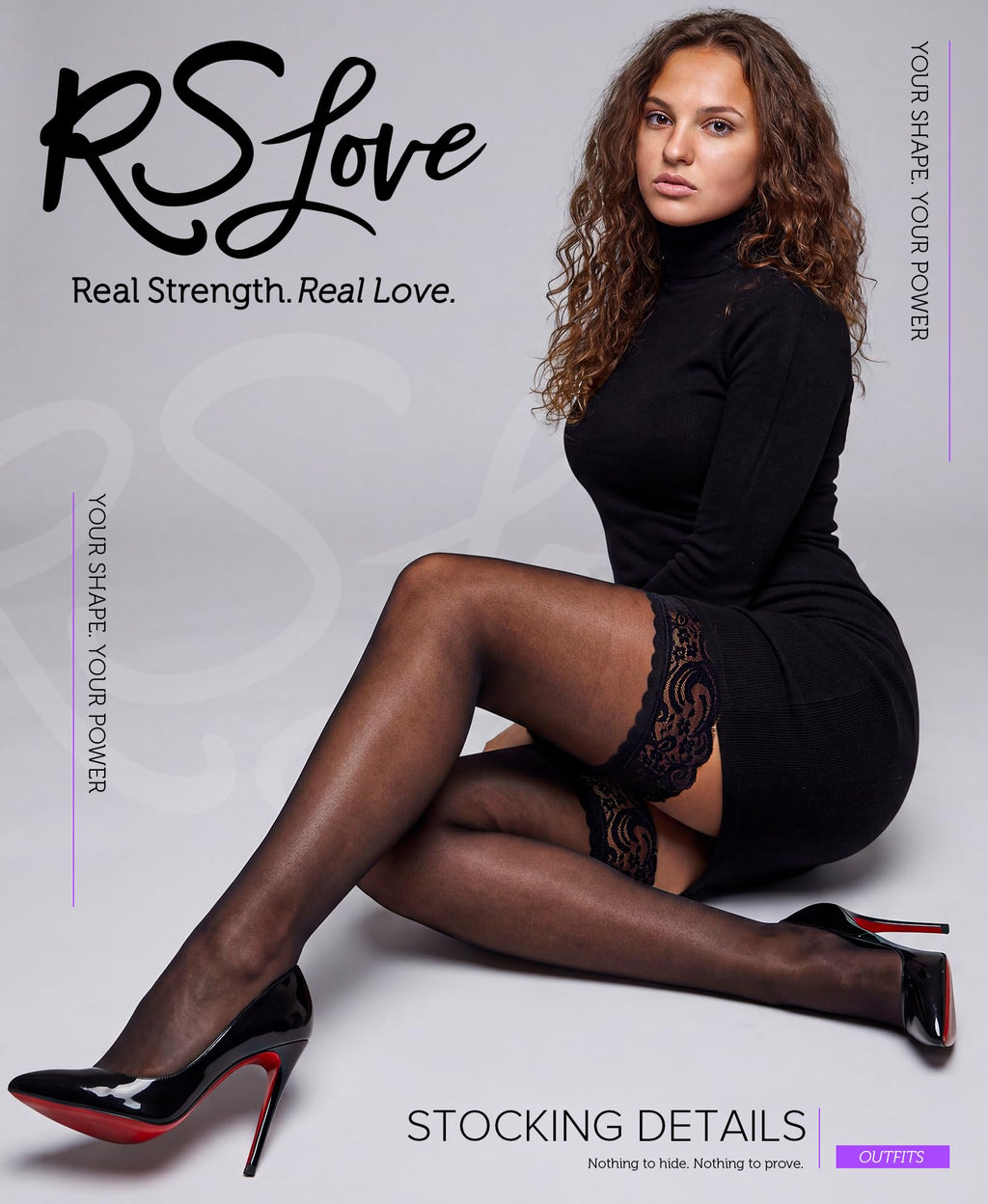 RSLOVE Women's Lace Top Thigh High Sheer Stockings Antiskid Silicone Ultra Shimmery Pantyhose Black One Size