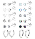 LOLIAS Hypoallergenic Surgical Steel Earrings for Sensitive Ears-Flat Back Earrings for Women Men 20G Small Stainless Steel Flatback Stud Hoop Cartilage Earring Stacks for Multiple Piercing Silver