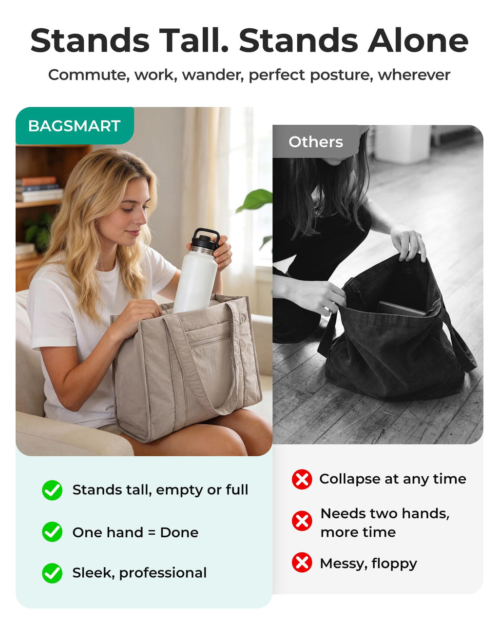 BAGSMART Boxy Tote Bag for Women, Crossbody Bag with Zipper, Crush Bow Purses for Travel Work College, Black, Small