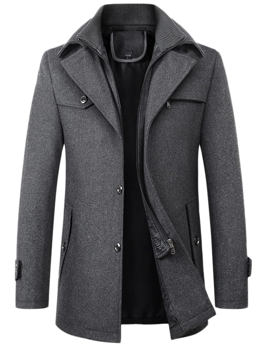 chouyatou Men's Winter Stylish Wool Blend Single Breasted Military Peacoat (Small, Dark Grey)