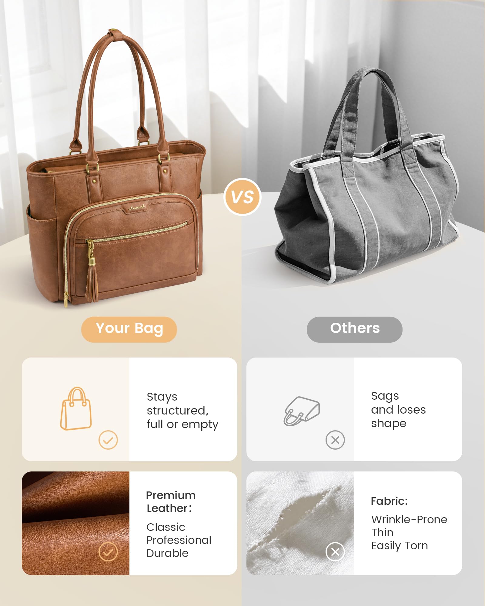 LOVEVOOK Laptop Tote Bag for Women Work, Vintage Leather Teacher Nurse Bag with Large Cup Holder, Bible Handbag Purse GIfs, Waterproof Professional Computer Briefcase for Business Office, 15.6 Inch