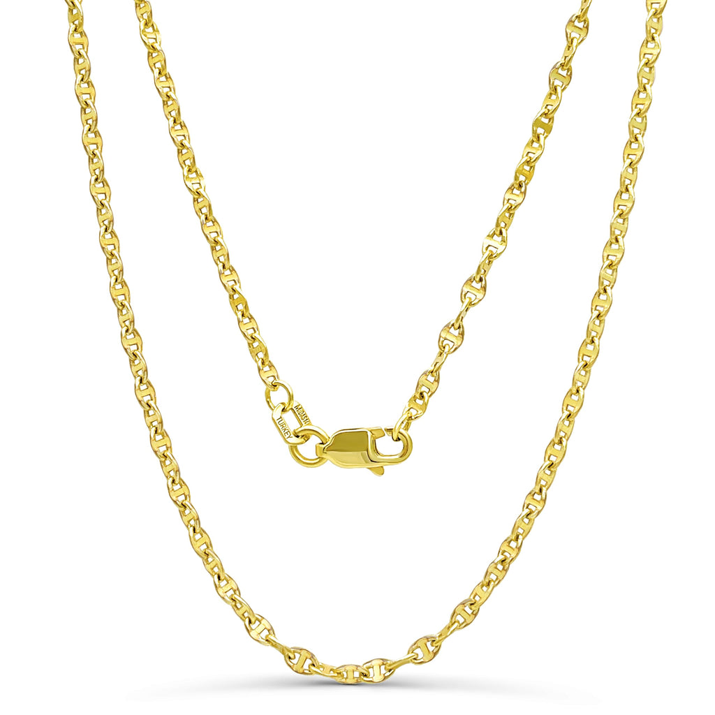 JEWELHEART 14K Real Gold Hammered Mariner Chain - 2mm Twisted Anchor Link Chain - Dainty Diamond Cut Yellow Gold Pendant Chain Necklace For Women with Lobster Clasp 18"