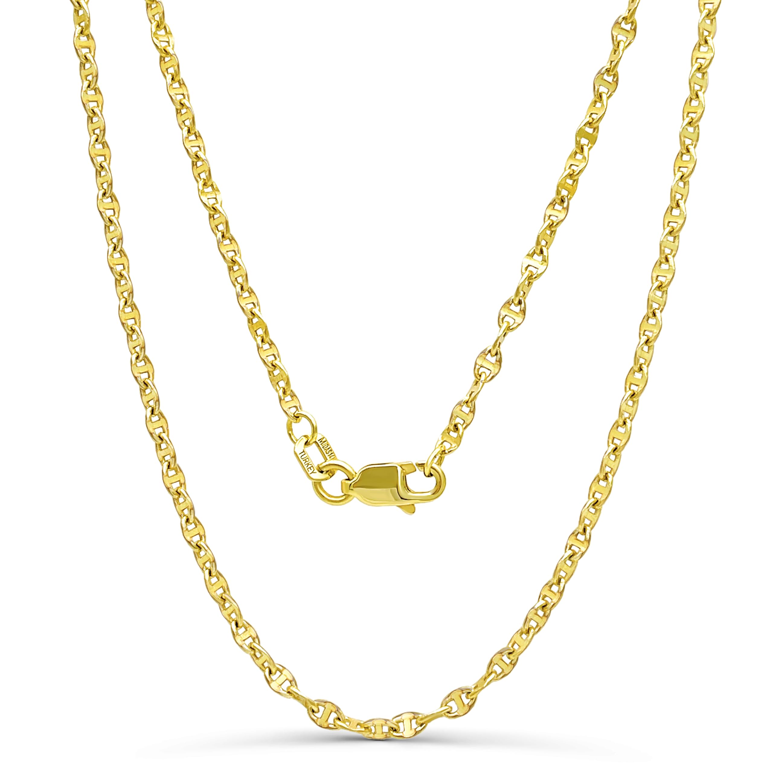 JEWELHEART 14K Real Gold Hammered Mariner Chain - 2mm Twisted Anchor Link Chain - Dainty Diamond Cut Yellow Gold Pendant Chain Necklace For Women with Lobster Clasp 18"