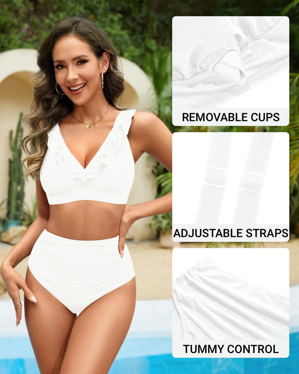 Tempt Me Women White High Waisted Bikini Sets - Two Piece Tummy Control Swimsuits 2025 Ruffle Bathing Suit M