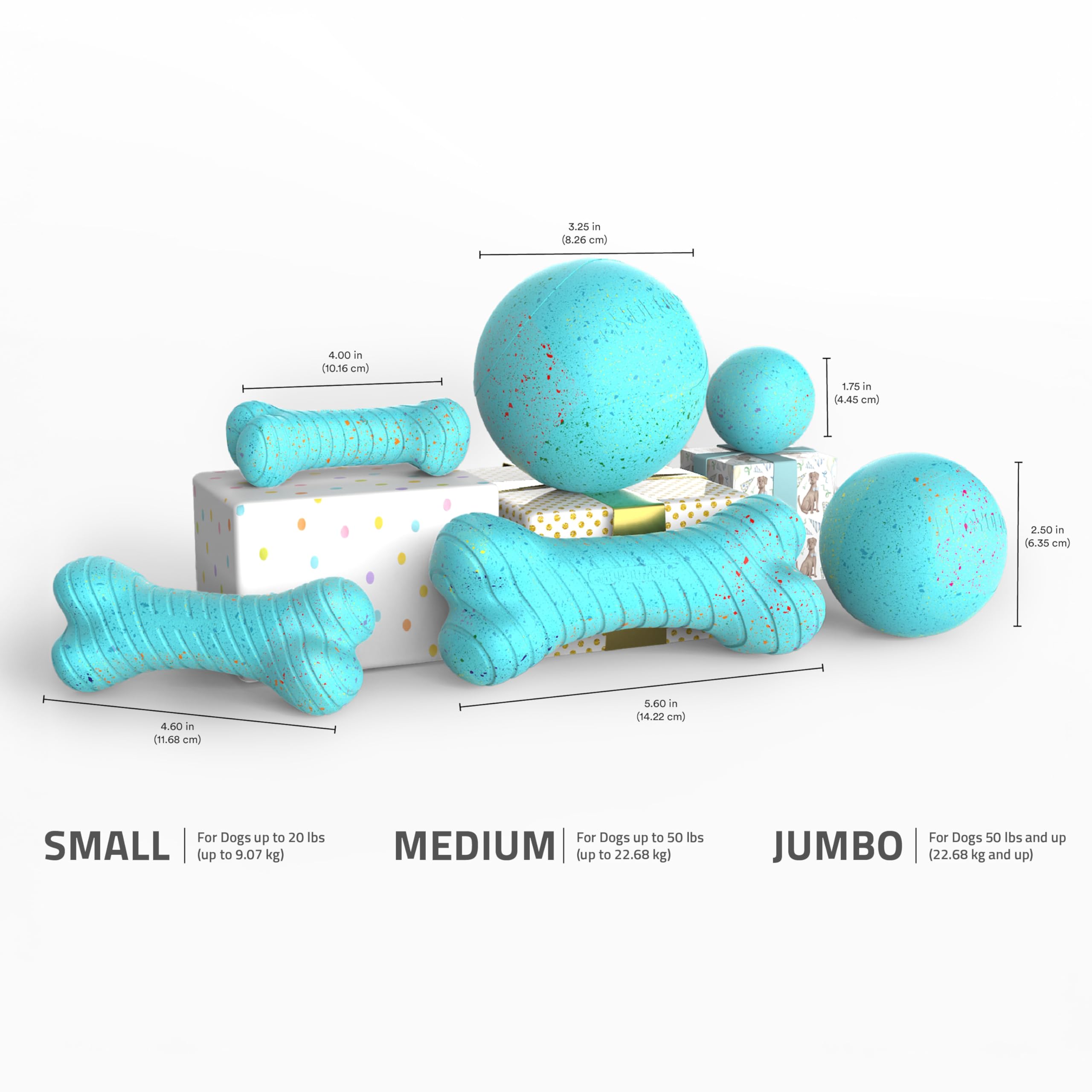 Playology Dog Toys | Birthday Box for Large Dogs | Peanut Butter Birthday Cake Scented Jumbo Gift Bundle | 1 Squeaky Chew Ball, 1 Dual Layer Bone, & 1 Doggy Bday Card