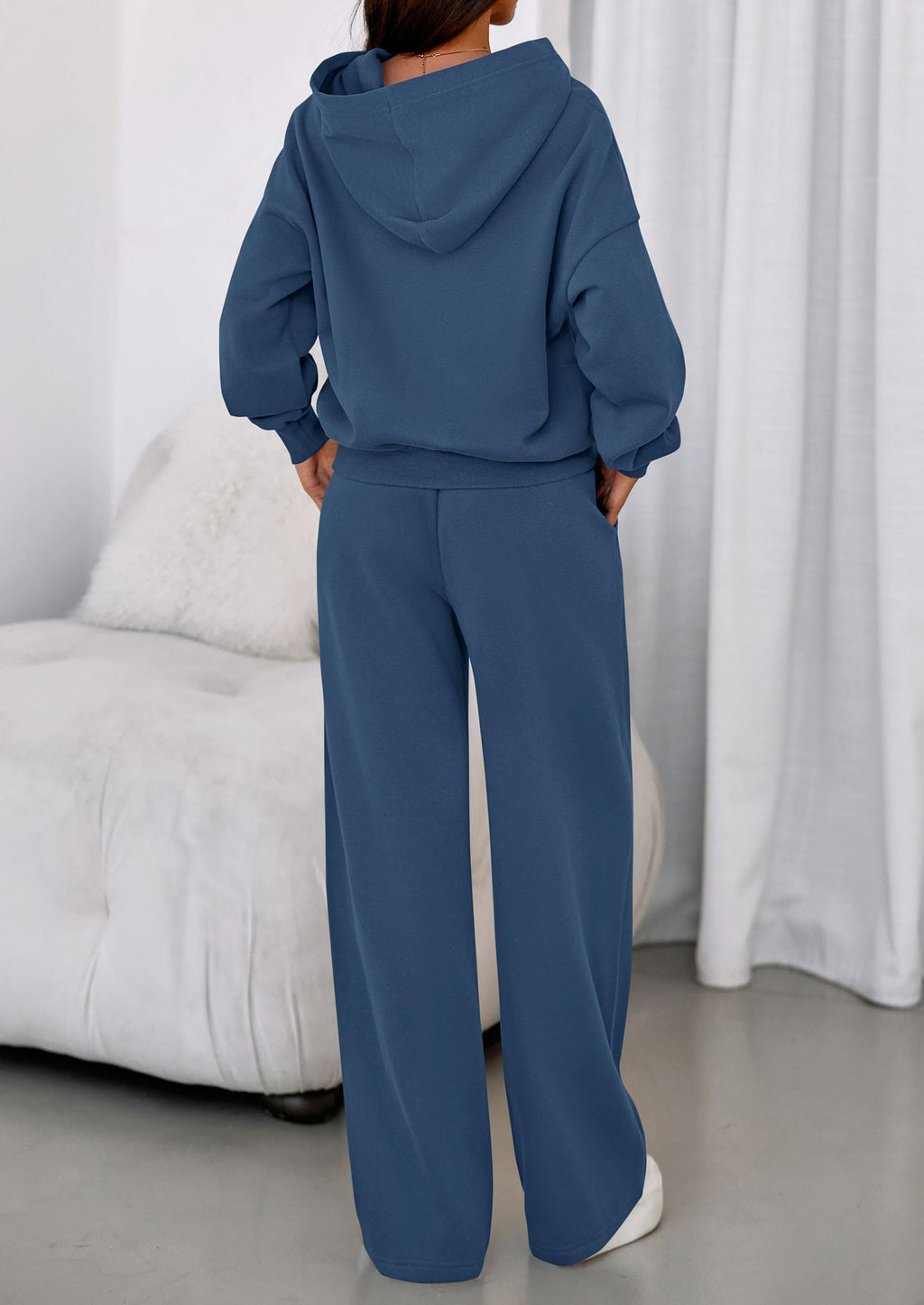 PRETTYGARDEN Womens Sweatsuits 2 Piece Set 2026 Casual Winter Long Sleeve Hoodie Loose Wide Leg Sweatpants Fall Tracksuit (Grey Blue,Medium)