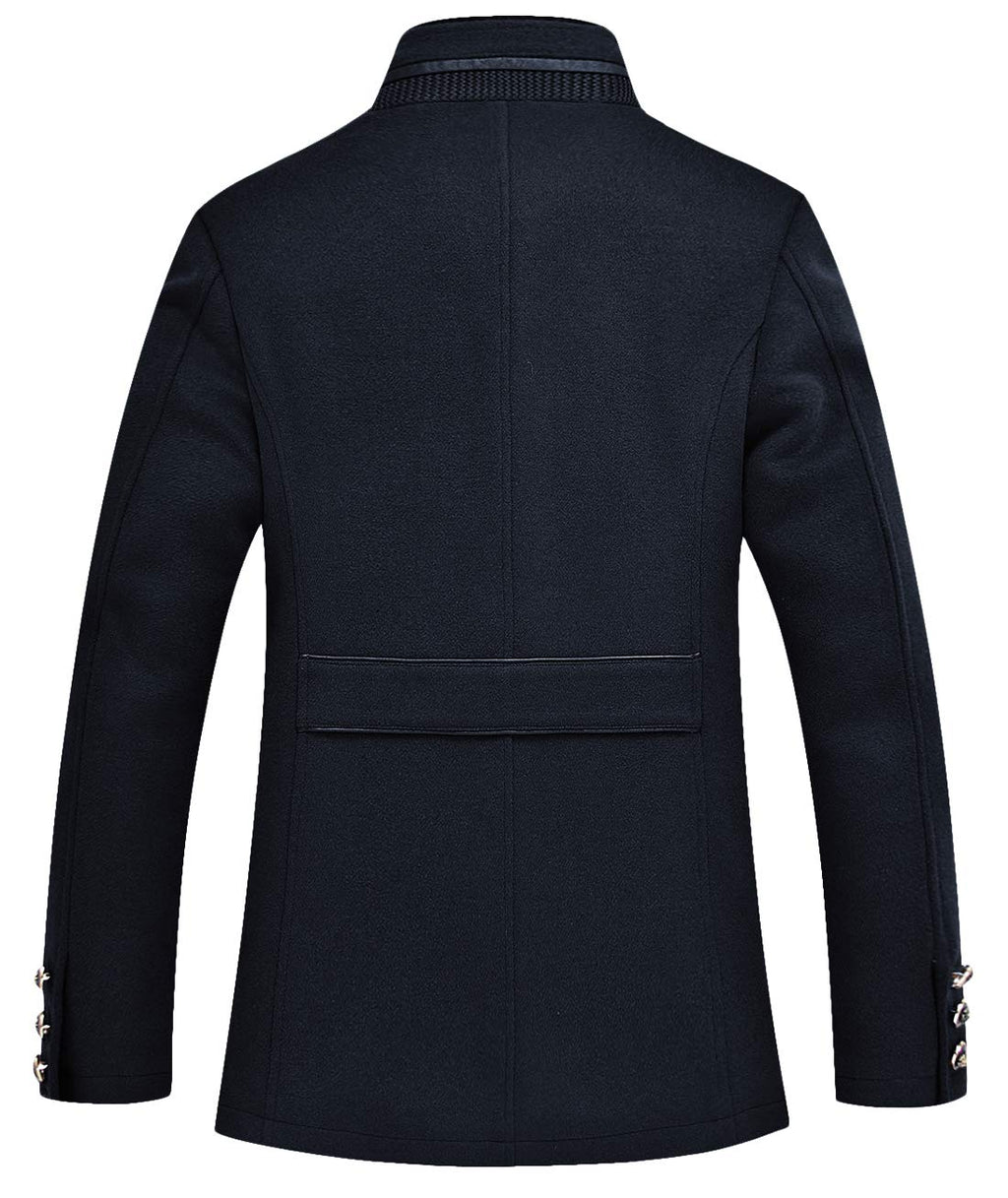 chouyatou Men's Gentle Band Collar Single Breasted Wool Blend Pea Coat (10Dark Blue, Small)