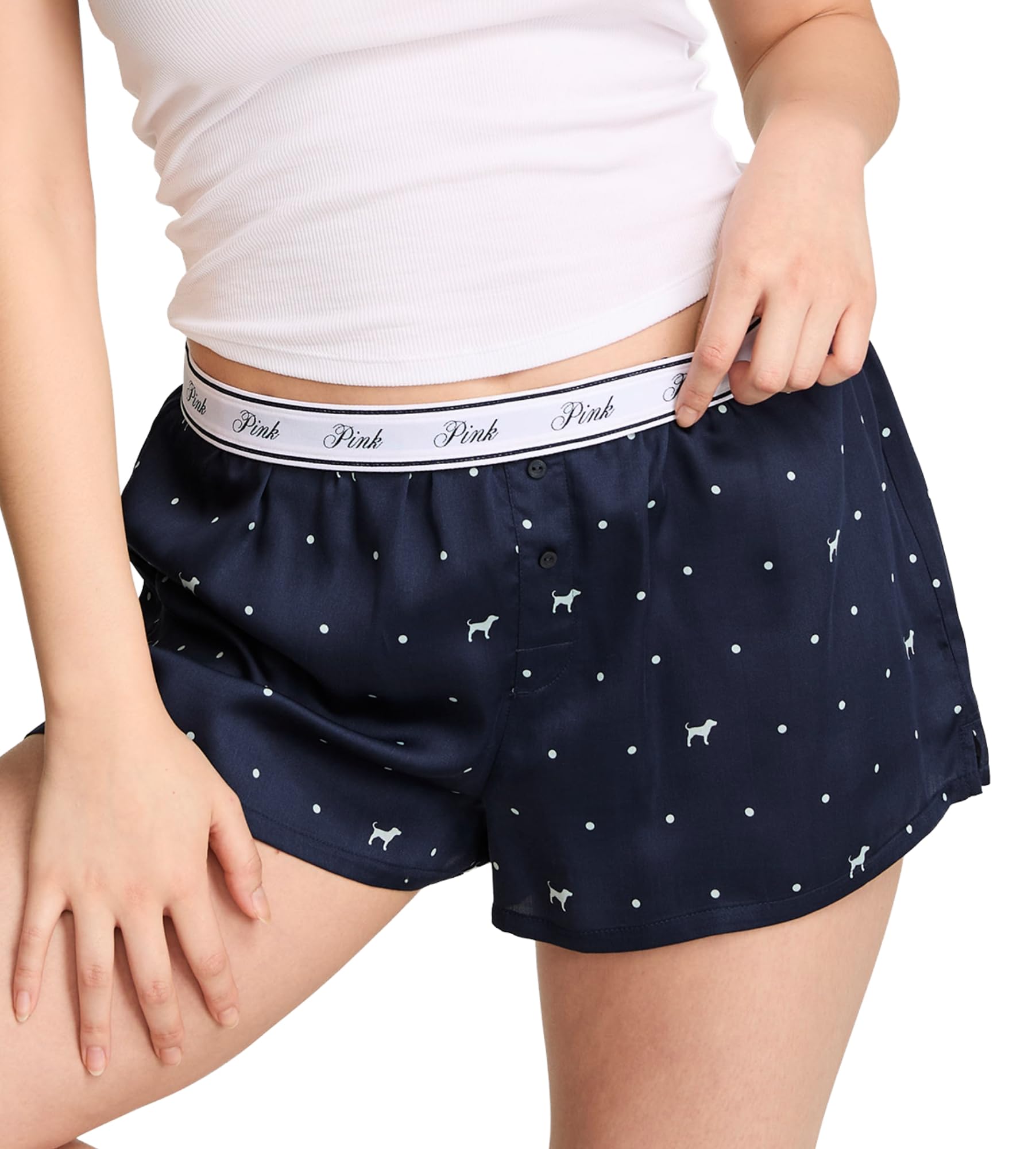 Victoria's Secret PINK Women's Sleep Boxy Pajama Shorts, Noir Dot Dog, (M)