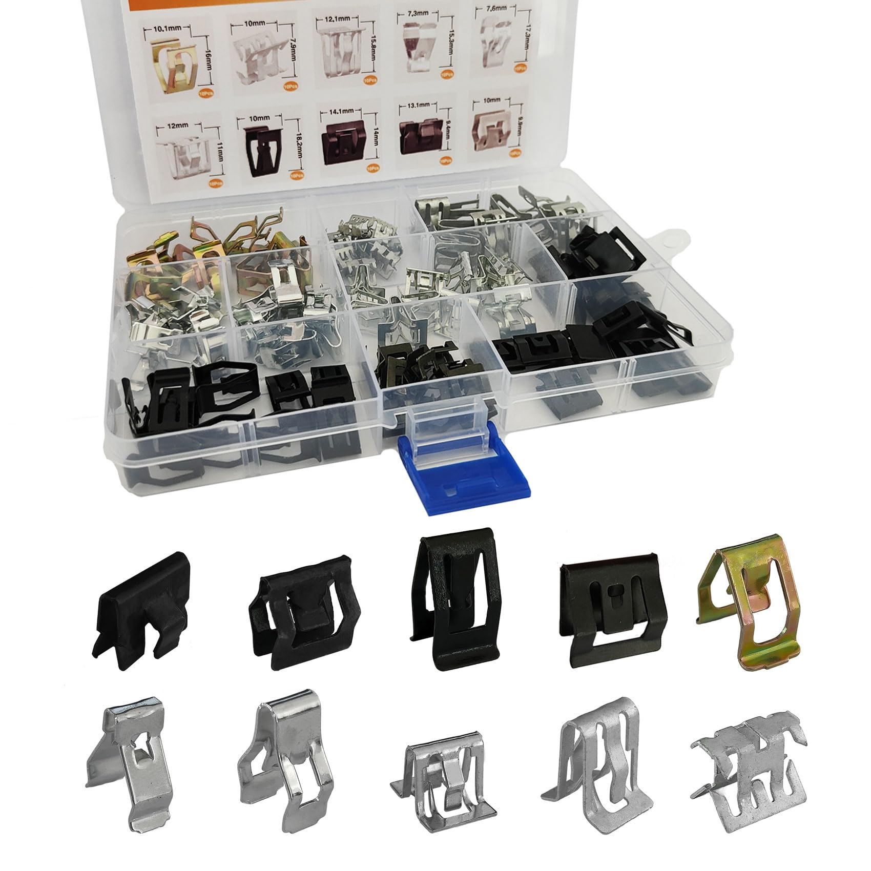 Tecledsn 100Pcs 10 Sizes Auto Car U-Clip Metal Trim Panel Spring Clip Trim Moulding Clip Kit 4A0-867-276A Replacement for Most Cars