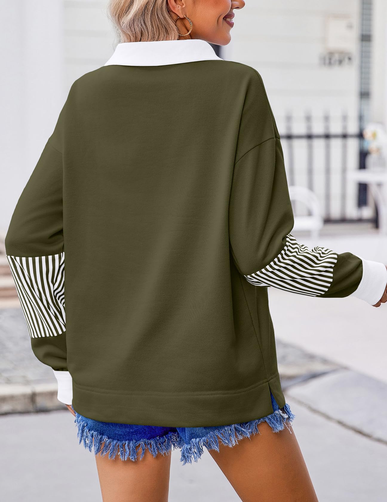 Zeagoo Fall Sweatshirts for Women Button Up Tops Henley V Neck Pullover Casual Comfy Shirts Outfits Clothes 2025 Army Green M