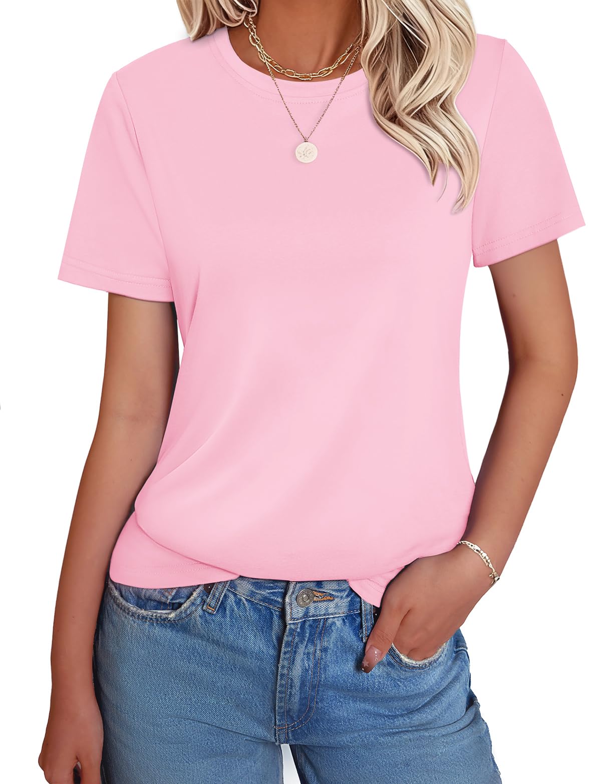 GKBK Cotton Tshirts for Women Short Sleeve Summer Tops Casual Crewneck Cute Basic Tee Tshirt Spring Clothes Outfits 2026 Trendy Pink