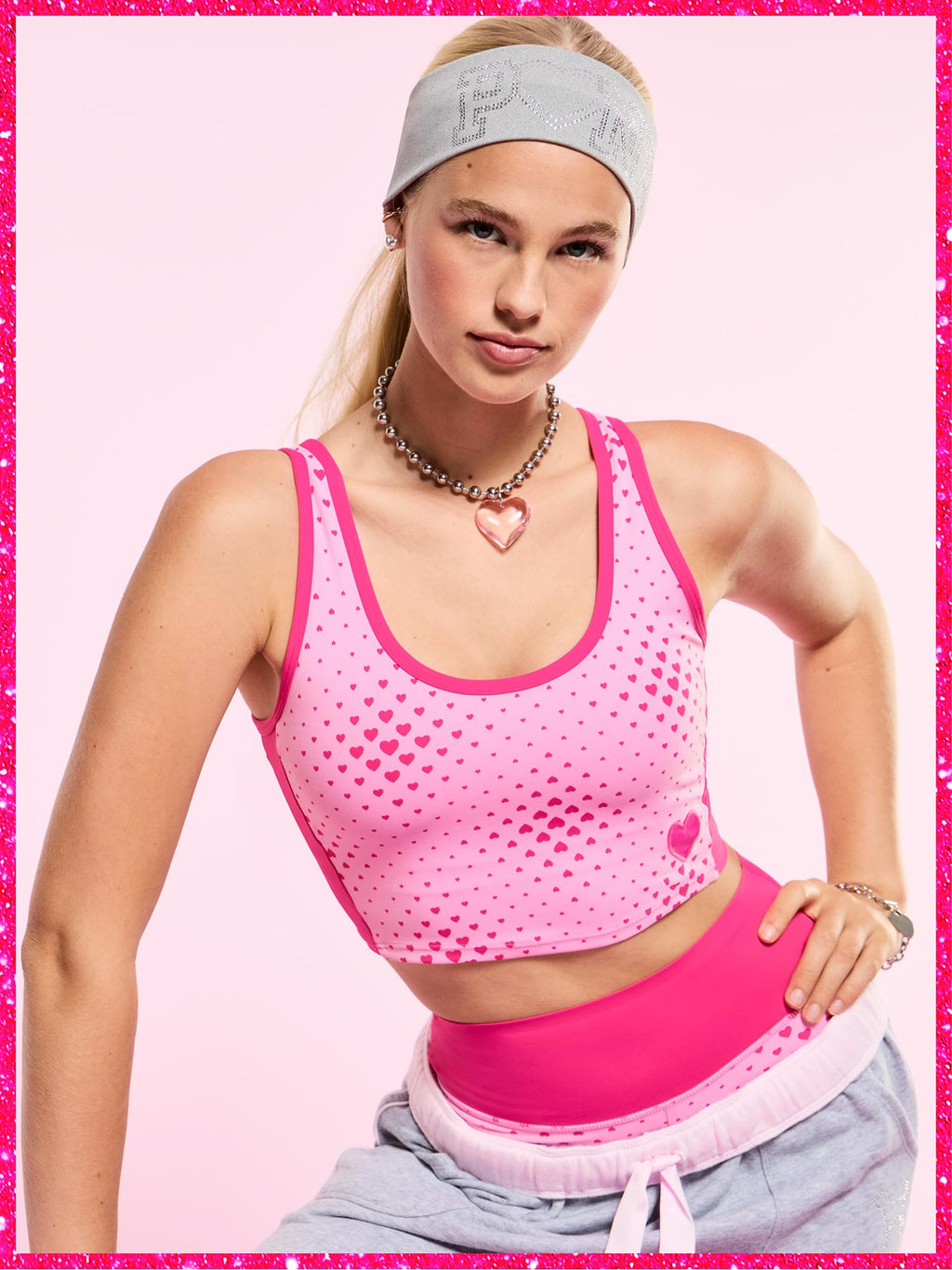 Victoria's Secret Pink | Elle Relay Bra Tank, Pink Hearts, M