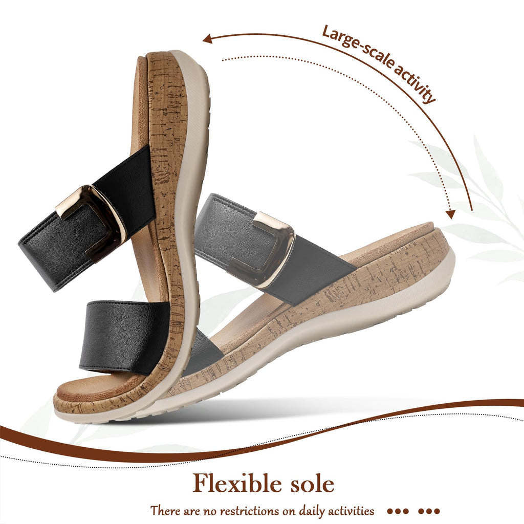 Littleplum Women Slides Sandals Arch Support Open Toe Slip on Sandals Soft Cushion Slippers Comfy Casual Summer Shoes for Walking Beach Travel Black Size 9