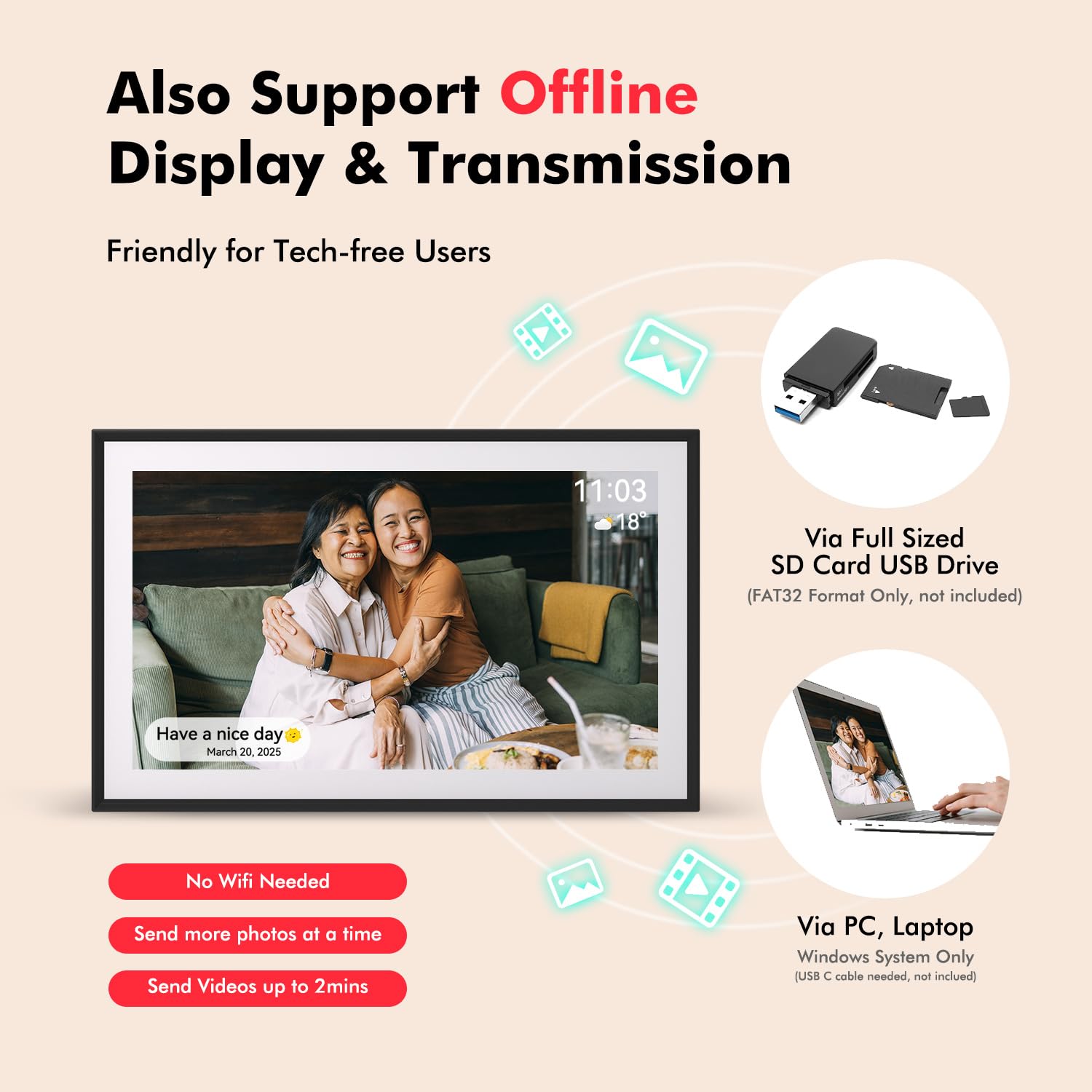 Digital Picture Frame, 15.6 Inch Large Frameo Digital Photo Frame WiFi, 32GB, 1920 * 1080 IPS HD Touch Screen, Tabletop&Wall-Mounted, Share Picture Video, Birthday, Wedding, for Mom