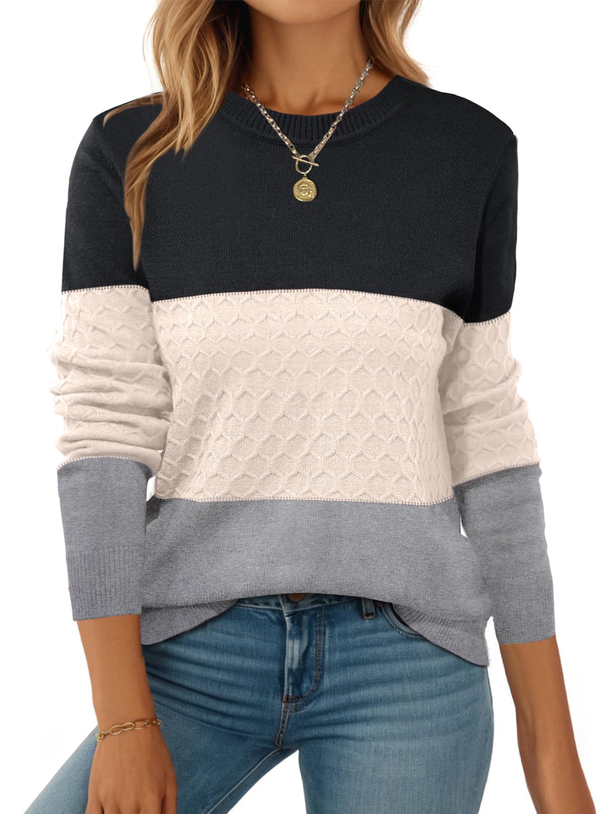 Zeagoo Womens Fall Sweaters Long Sleeve Crew Neck Ribbed Knit Pullover Tops
