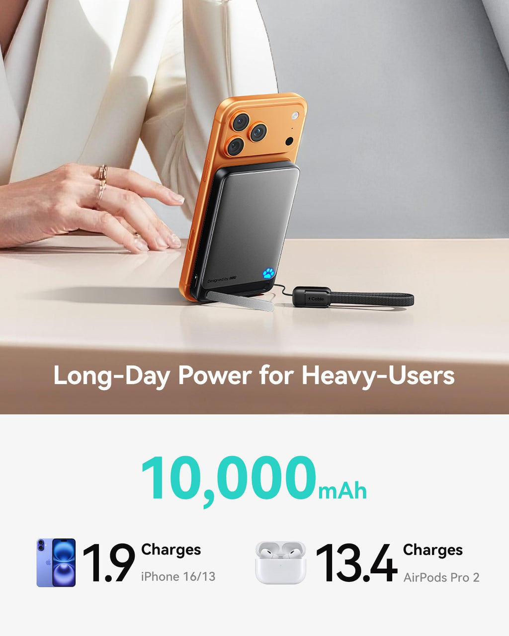 INIU for MagSafe Slimmest Portable Charger, Original Qi2 Certified Wireless Fast Charging, 10000mAh 45W Power Bank with USB C Cable, Flight-Safe Battery Pack for iPhone 17-12 Series, White