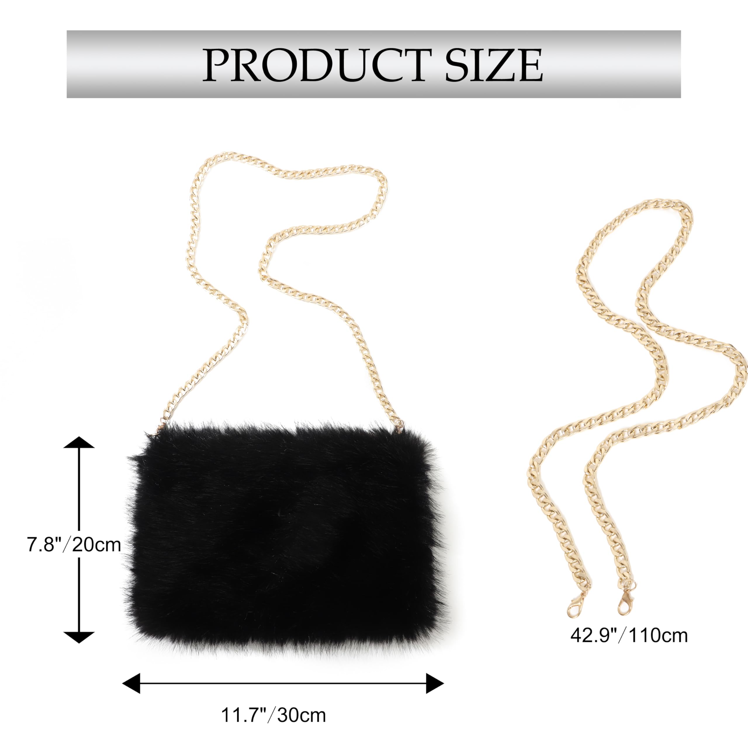 LA CARRIE Faux Fur Crossbody Bags for Women Shoulder Bag Purse Handbags Shoulder Strap(Black)