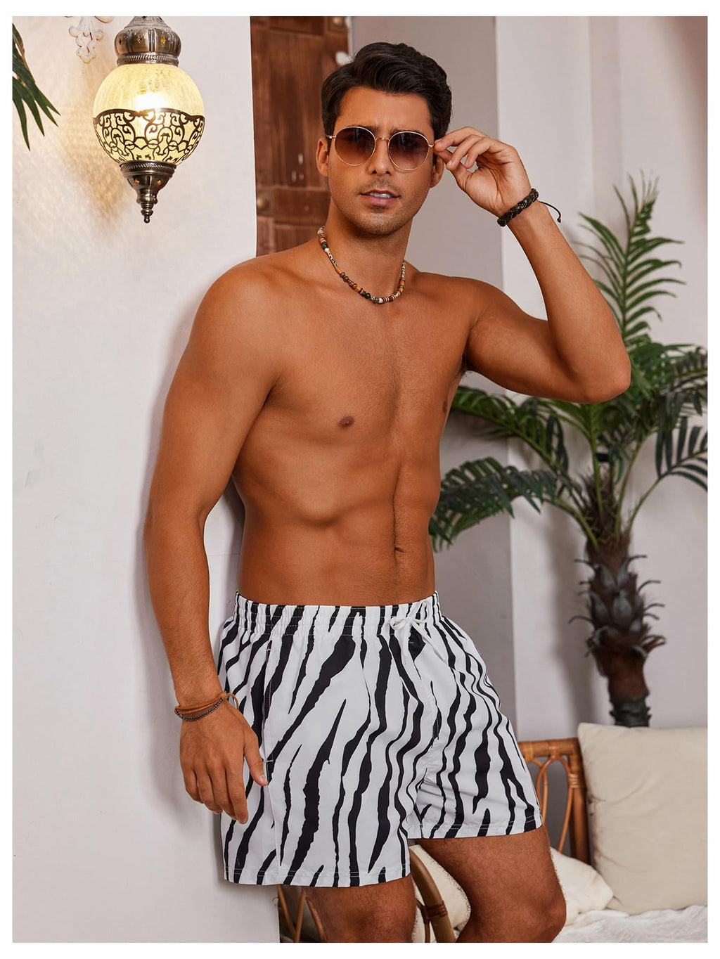 WDIRARA Men's Zebra Stripe Drawstring Waist Swim Trunks Beach Shorts Sports Running Bathing Suits with Mesh Lining Black and White Small