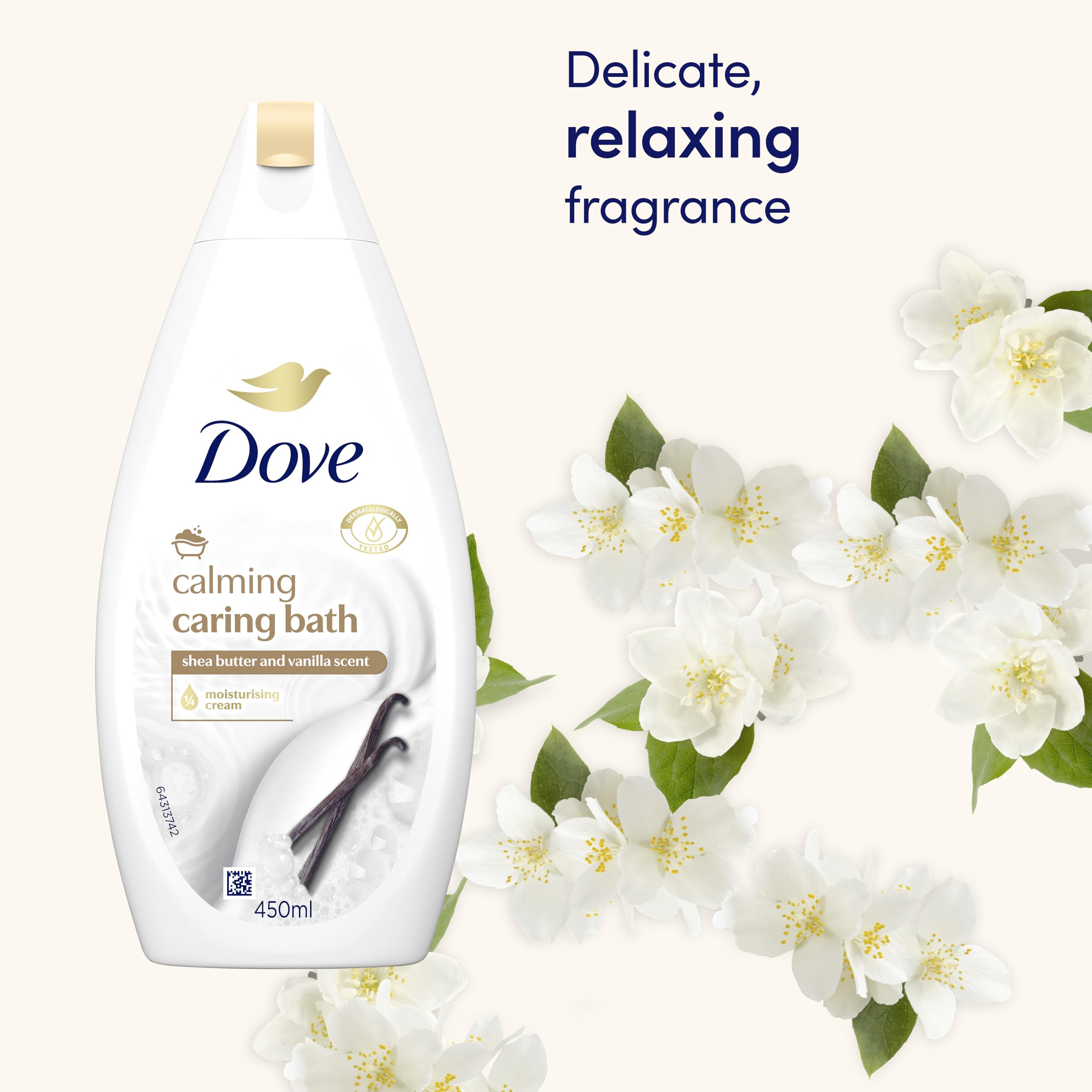 Dove Calming Caring Bath Shea Butter and Warm Vanilla, 450 ml, Packaging may vary