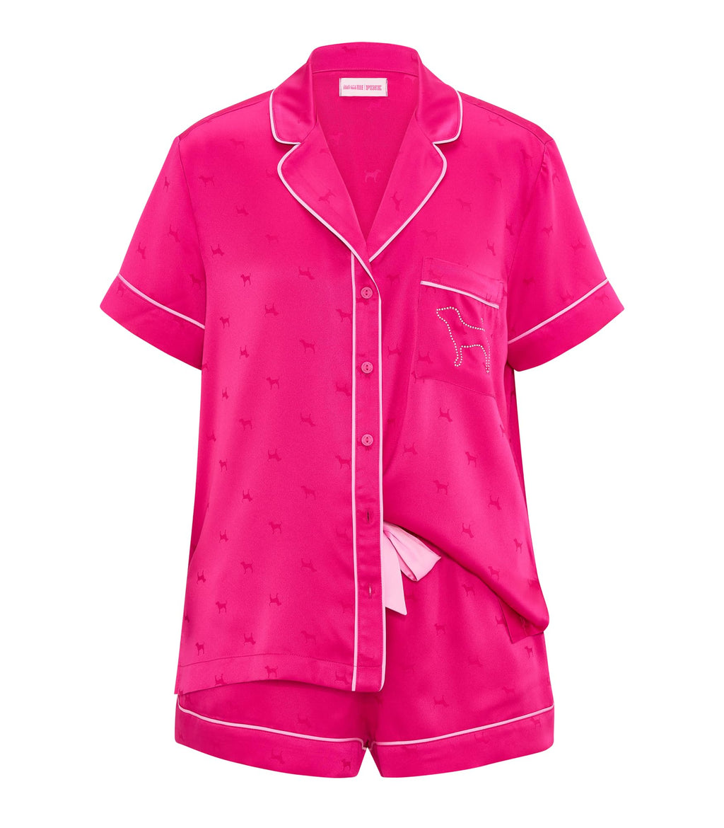 Victoria's Secret PINK | Elle 3-Piece Satin Eye Mask & Short Pajama Set, Enchanted Pink, M