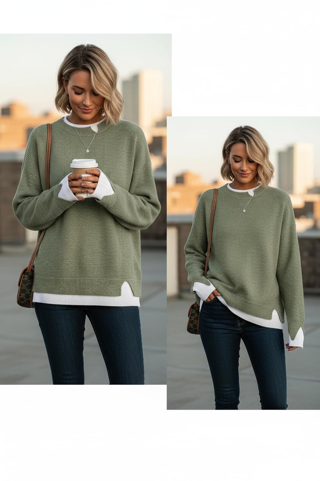 Disamer Womens Sweaters Fall Clothes Fashion 2026 Cowboy Chic Knit Cozy Sweater School Teacher Outfits Long Sleeve Pullover,Pure Green,Large
